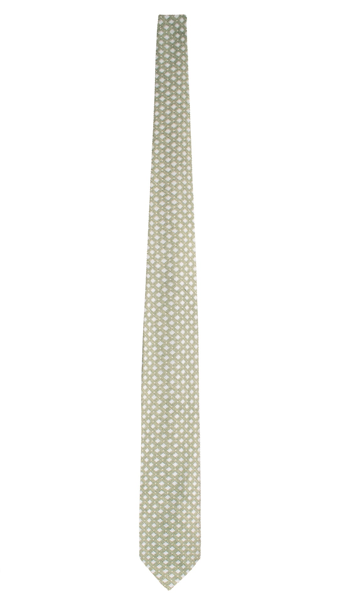 Cravatta di Seta Verde Salvia Fantasia Bianco Grigio 7708 Made in Italy Graffeo Cravatte Intera
