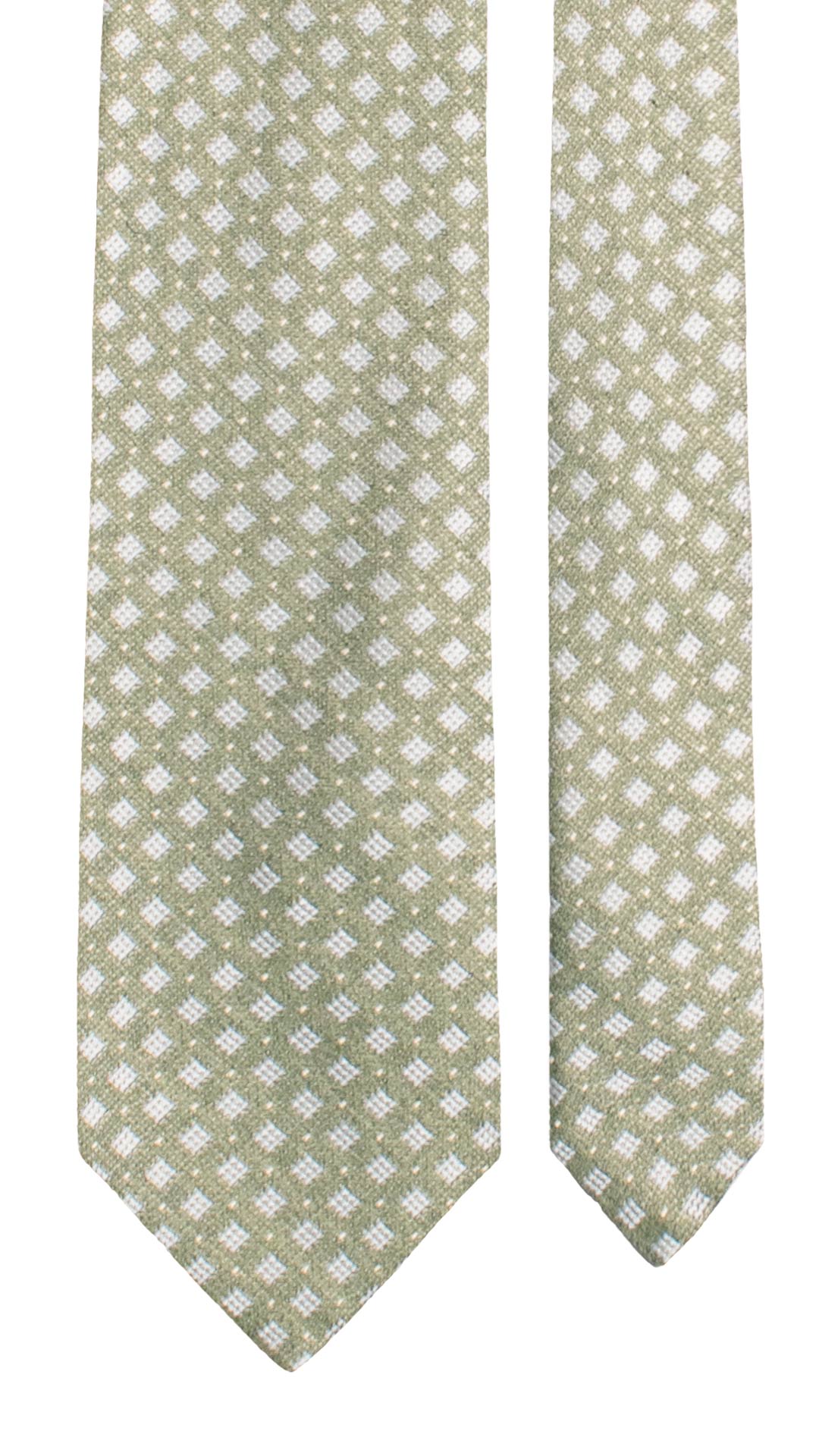 Cravatta di Seta Verde Salvia Fantasia Bianco Grigio 7708 Made in Italy Graffeo Cravatte Pala