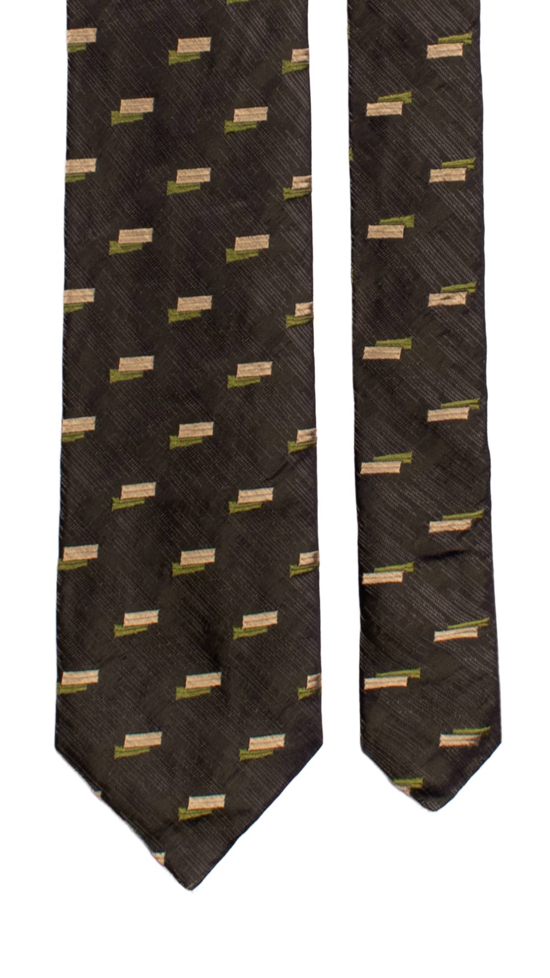 Cravatta di Seta Verde Scuro Lurex Fantasia Verde Champagne 7241 Graffeo Cravatte Made in Italy Pala