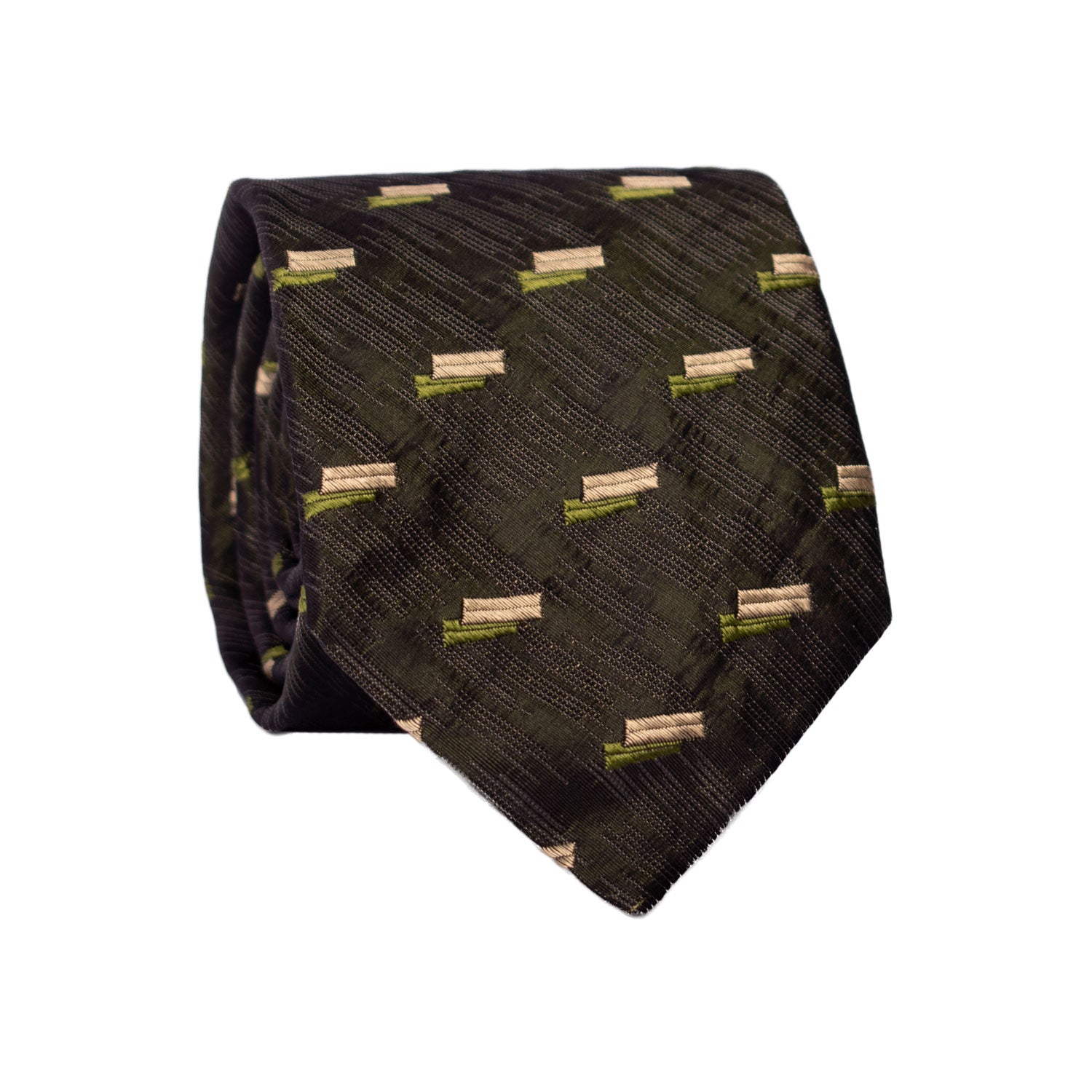 Cravatta di Seta Verde Scuro Lurex Fantasia Verde Champagne 7241 Graffeo Cravatte Made in Italy Rotolo