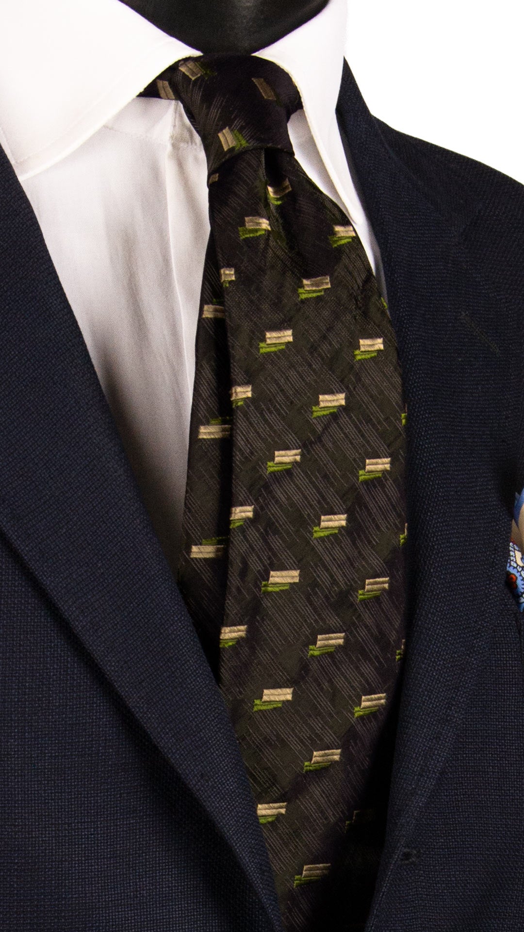 Cravatta di Seta Verde Scuro Lurex Fantasia Verde Champagne 7241 Graffeo Cravatte Made in Italy