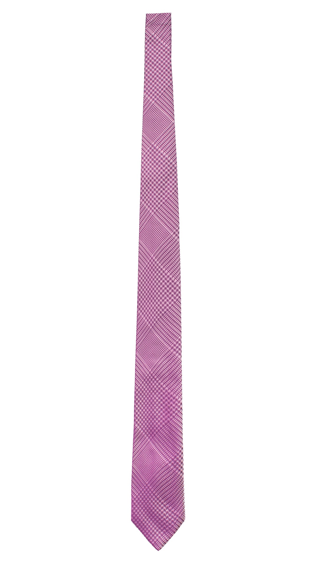 Cravatta di Seta Viola Principe di Galles Grigio Chiaro 7429 Made in Italy Graffeo Cravatte Intera