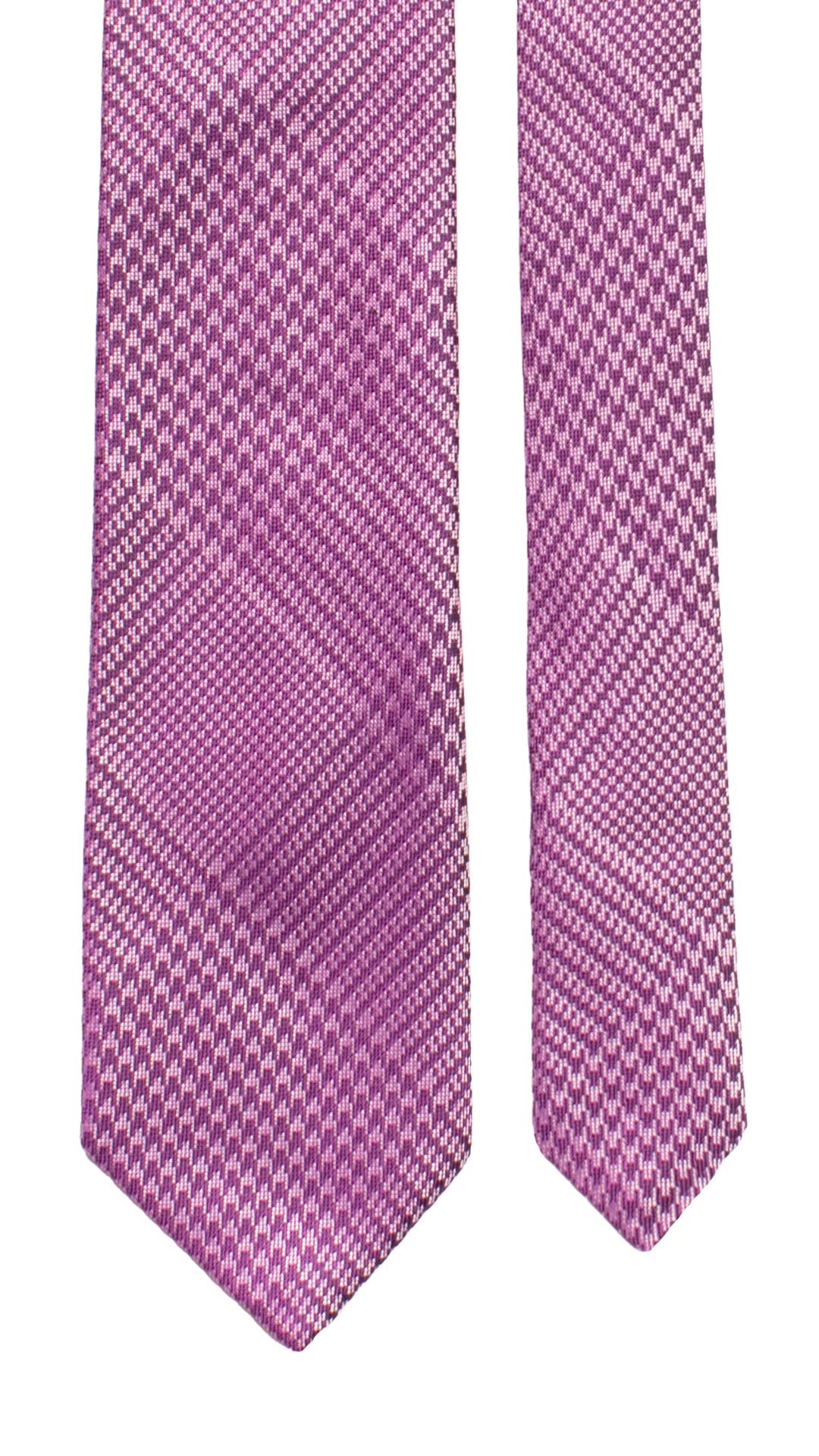 Cravatta di Seta Viola Principe di Galles Grigio Chiaro 7429 Made in Italy Graffeo Cravatte Pala