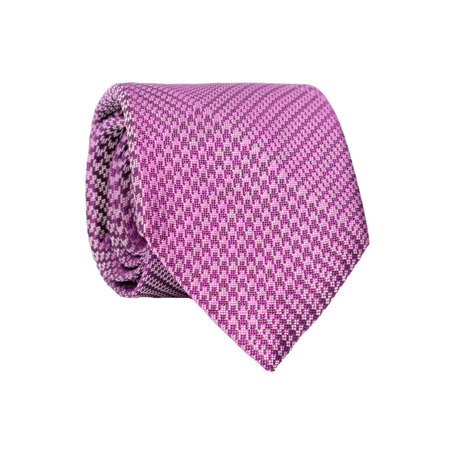 Cravatta di Seta Viola Principe di Galles Grigio Chiaro 7429 Made in Italy Graffeo Cravatte Rotolo