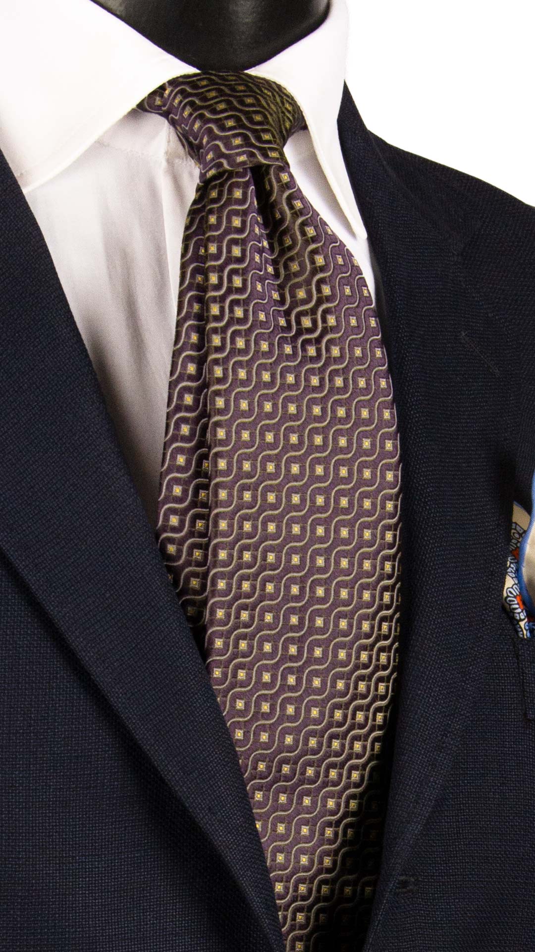 Cravatta di Seta Viola Verde Cangiante Fantasia Grigia Gialla 7269 Graffeo Cravatte Made in Italy