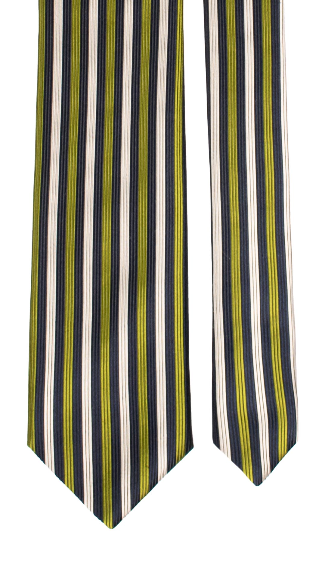 Cravatta di Seta con Riga Verticale Blu Verde Bianca 7363 Graffeo Cravatte Made in Italy Pala