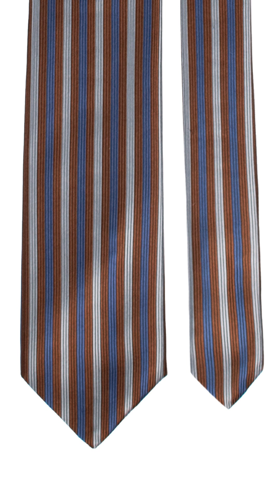 Cravatta di Seta con Riga Verticale Marrone Blu Navy Celeste 7358 Graffeo Cravatte Made in Italy Pala
