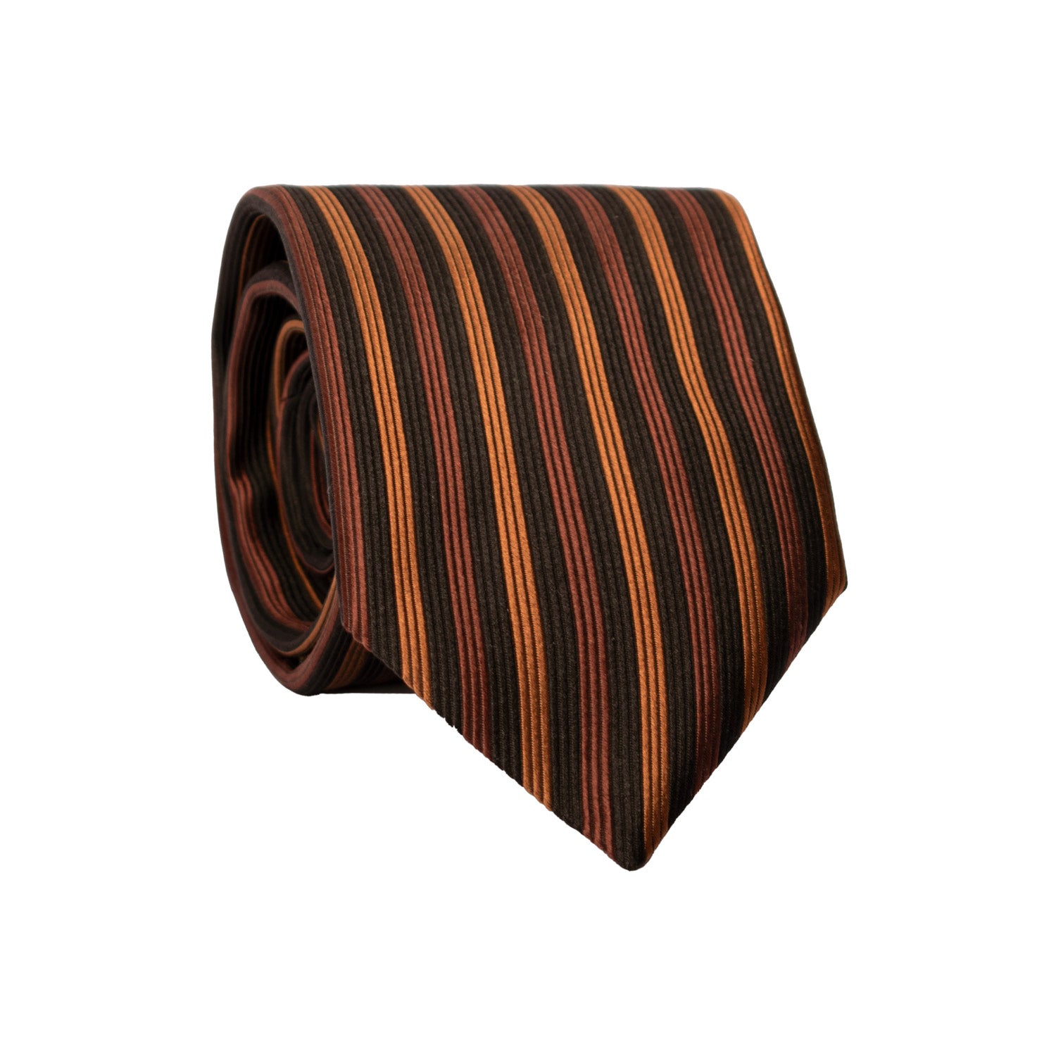 Cravatta di Seta con Riga Verticale Nera Marrone Ruggine 7362 Graffeo Cravatte Made in Italy Rotolo