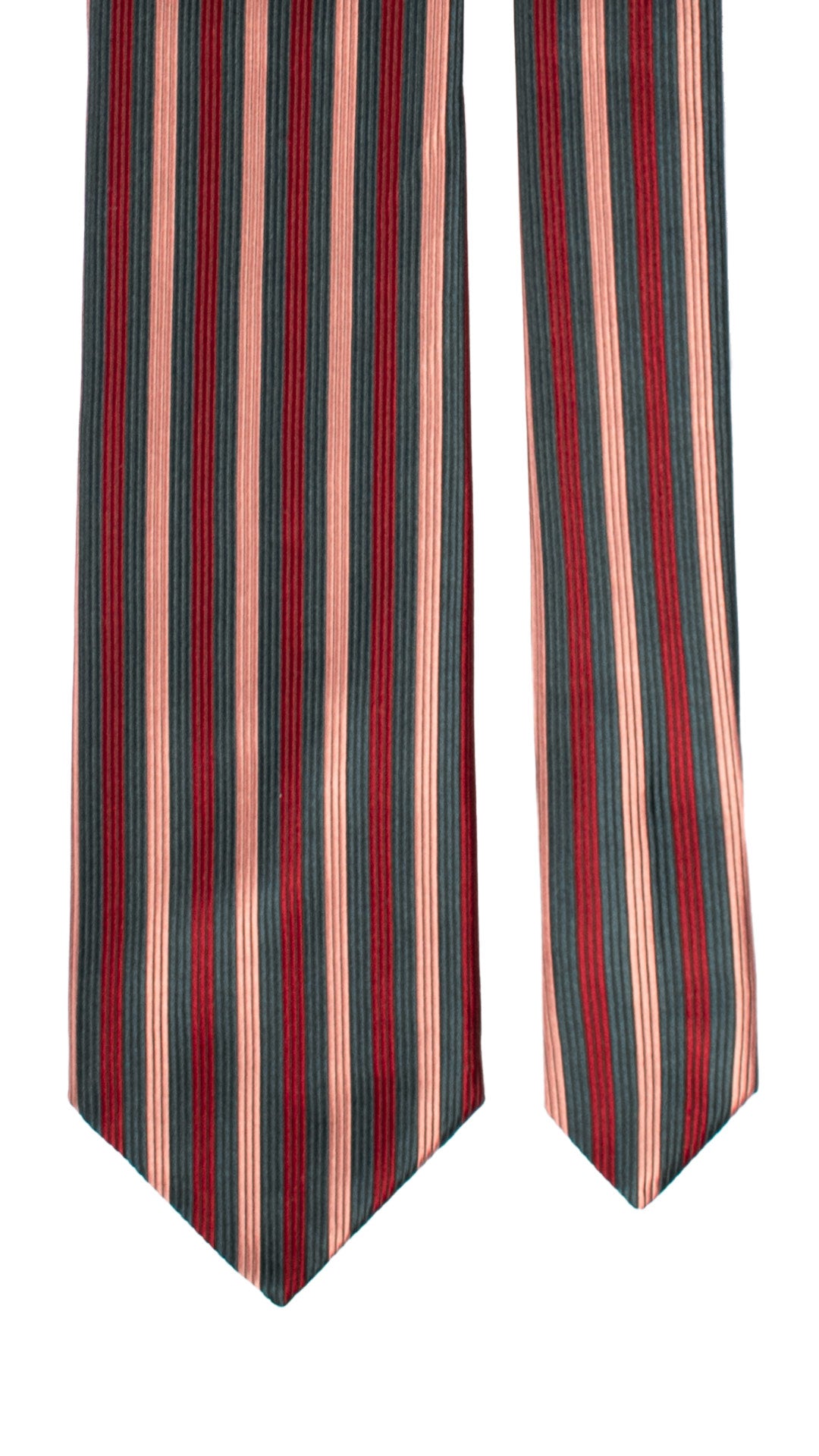 Cravatta di Seta con Riga Verticale Verde Scuro Rosso Bordeaux Rosa 7359 Graffeo Cravatte Made in Italy Pala