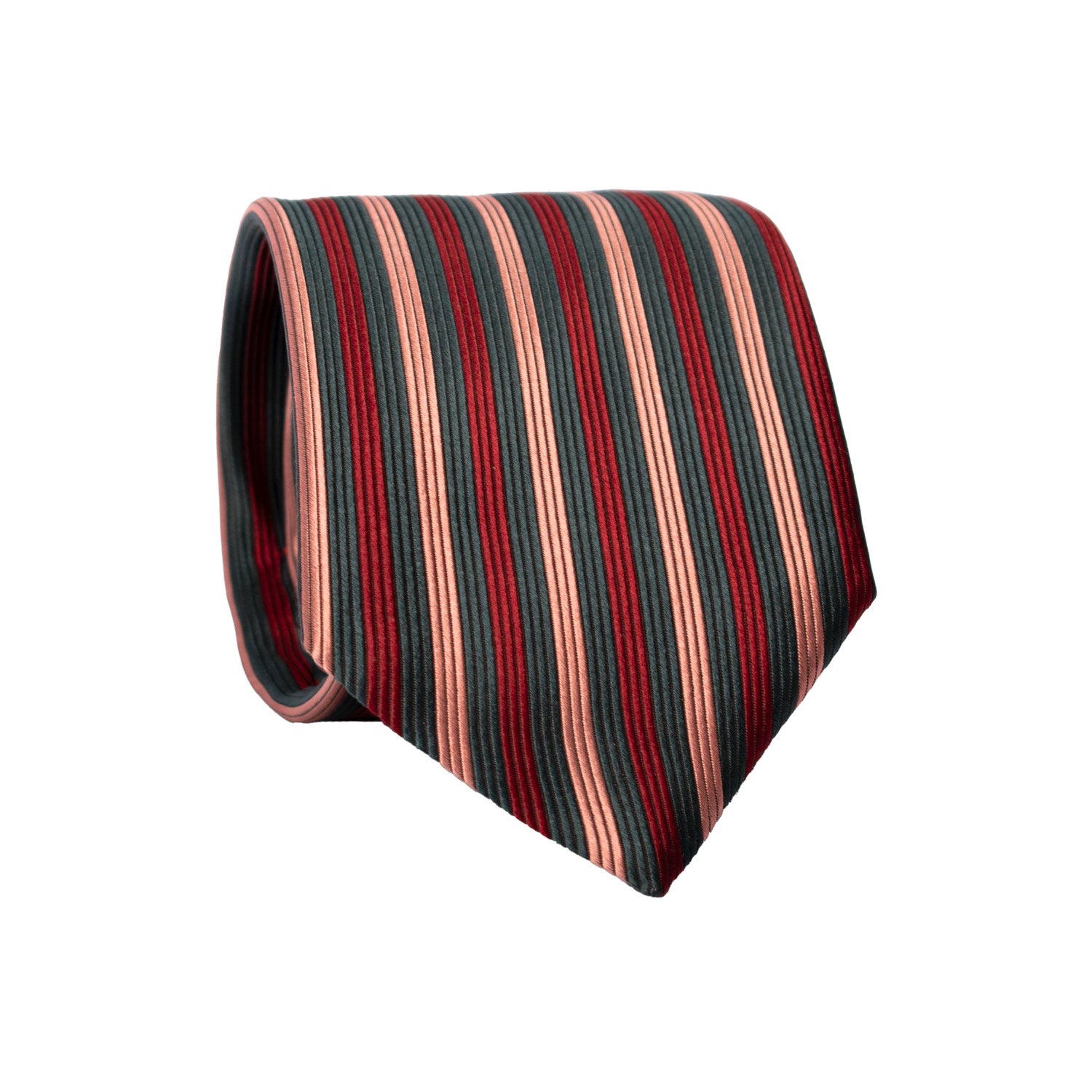 Cravatta di Seta con Riga Verticale Verde Scuro Rosso Bordeaux Rosa 7359 Graffeo Cravatte Made in Italy Rotolo