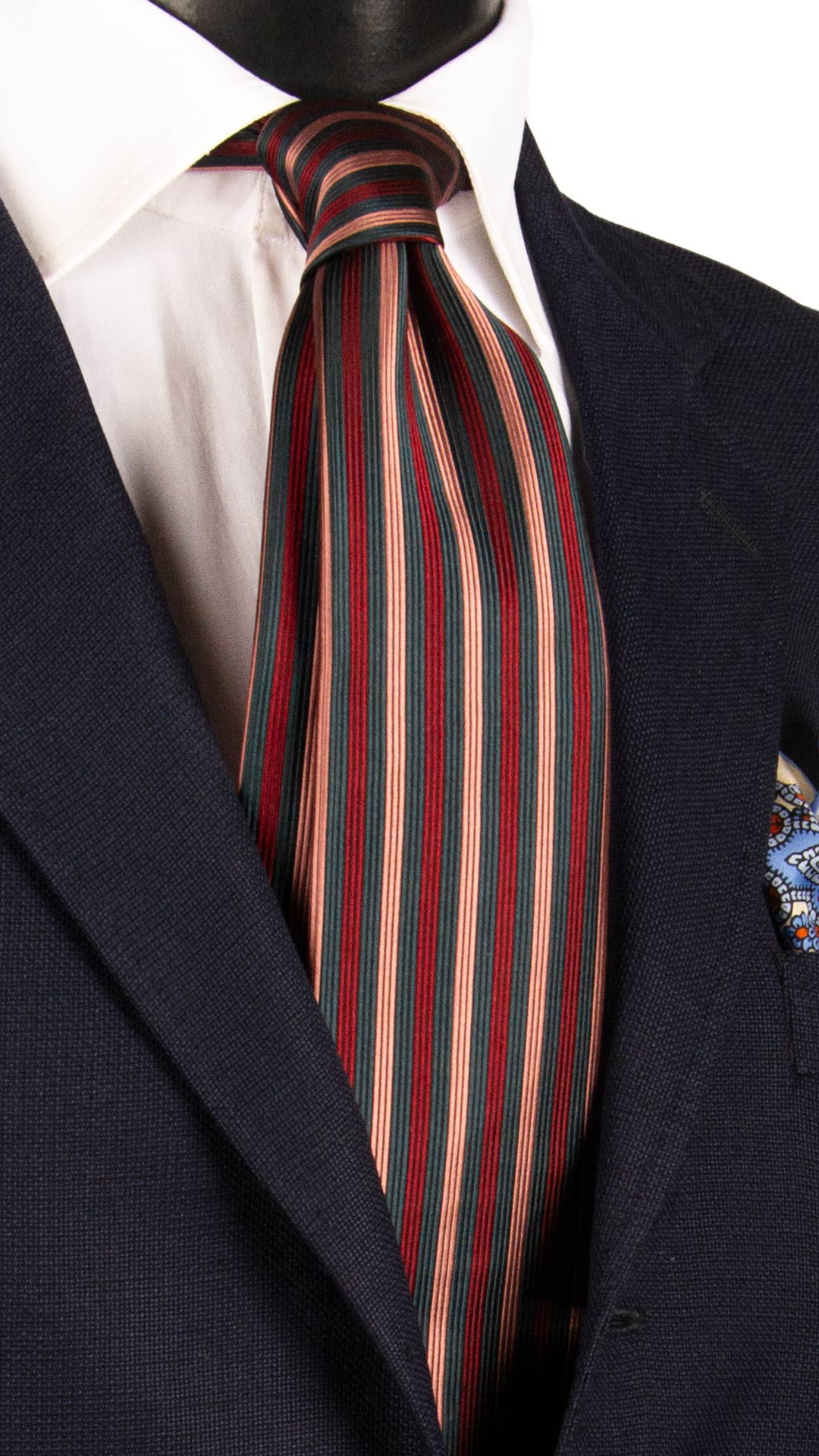 Cravatta di Seta con Riga Verticale Verde Scuro Rosso Bordeaux Rosa 7359 Graffeo Cravatte Made in Italy