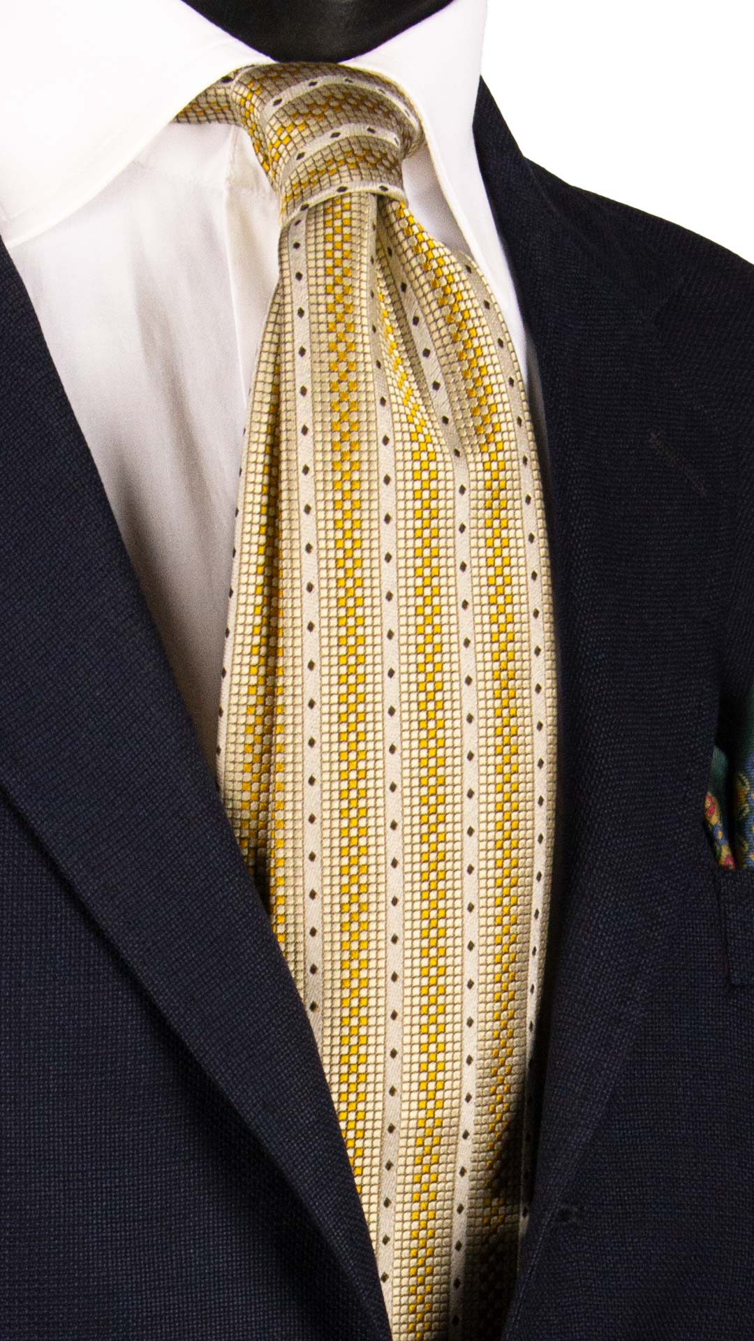 Cravatta-di-Seta-a-Righe-Verticali-Giallo-Chiaro-Tortora- 7087