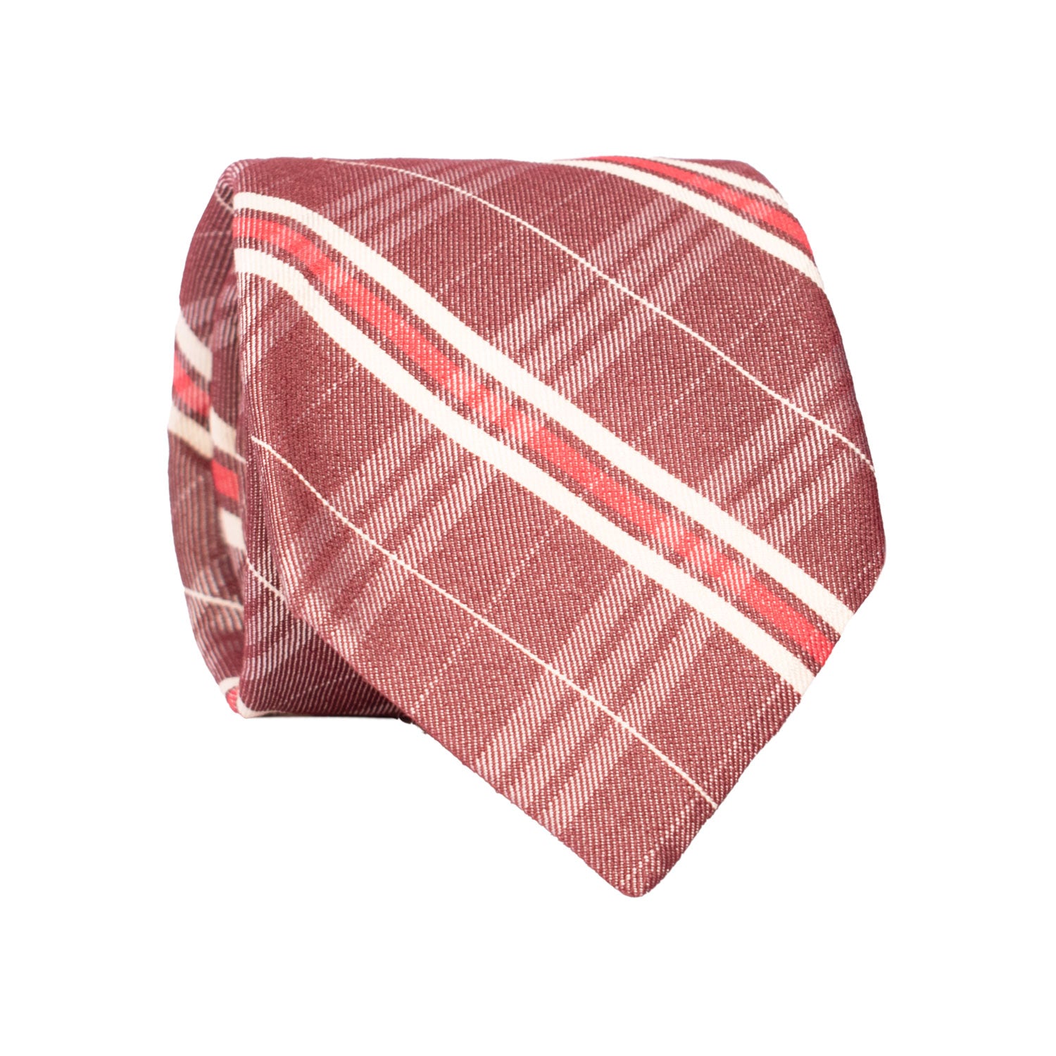 Cravatta in Cotone Lino Bordeaux a Quadri Color Panna Rosso 7449 Made in Italy Graffeo Cravatte Rotolo