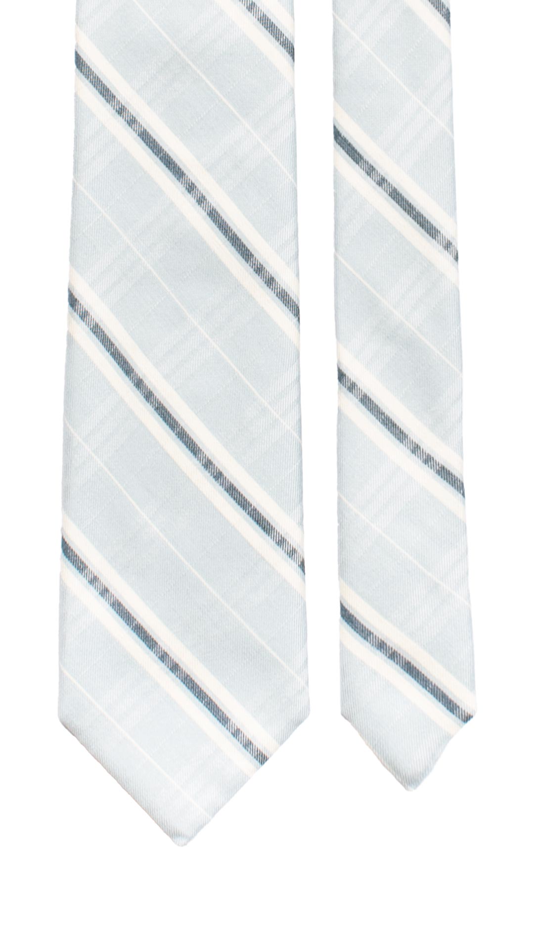 Cravatta in Cotone Lino Celeste Polvere a Quadri Blu Bianco 7450 Made in Italy Graffeo Cravatte Pala
