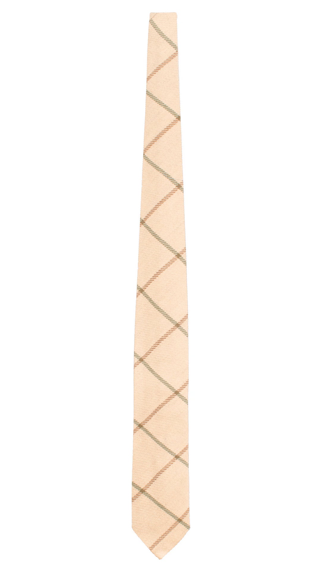 Cravatta in Lana Cashmere Beige a Quadri Marroni Verdi L1218 Made in Italy Graffeo Cravatte Intera