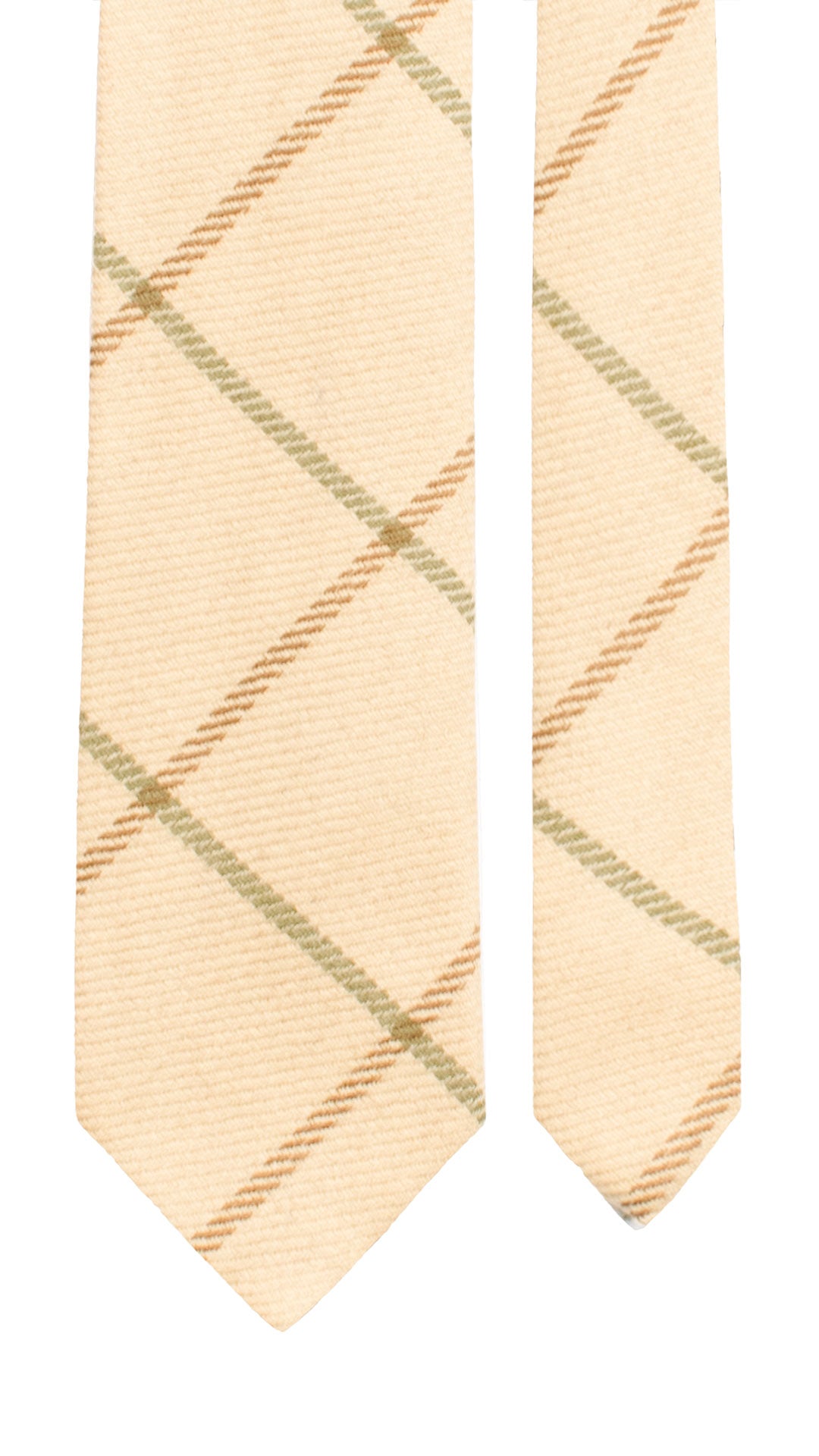 Cravatta in Lana Cashmere Beige a Quadri Marroni Verdi L1218 Made in Italy Graffeo Cravatte Pala