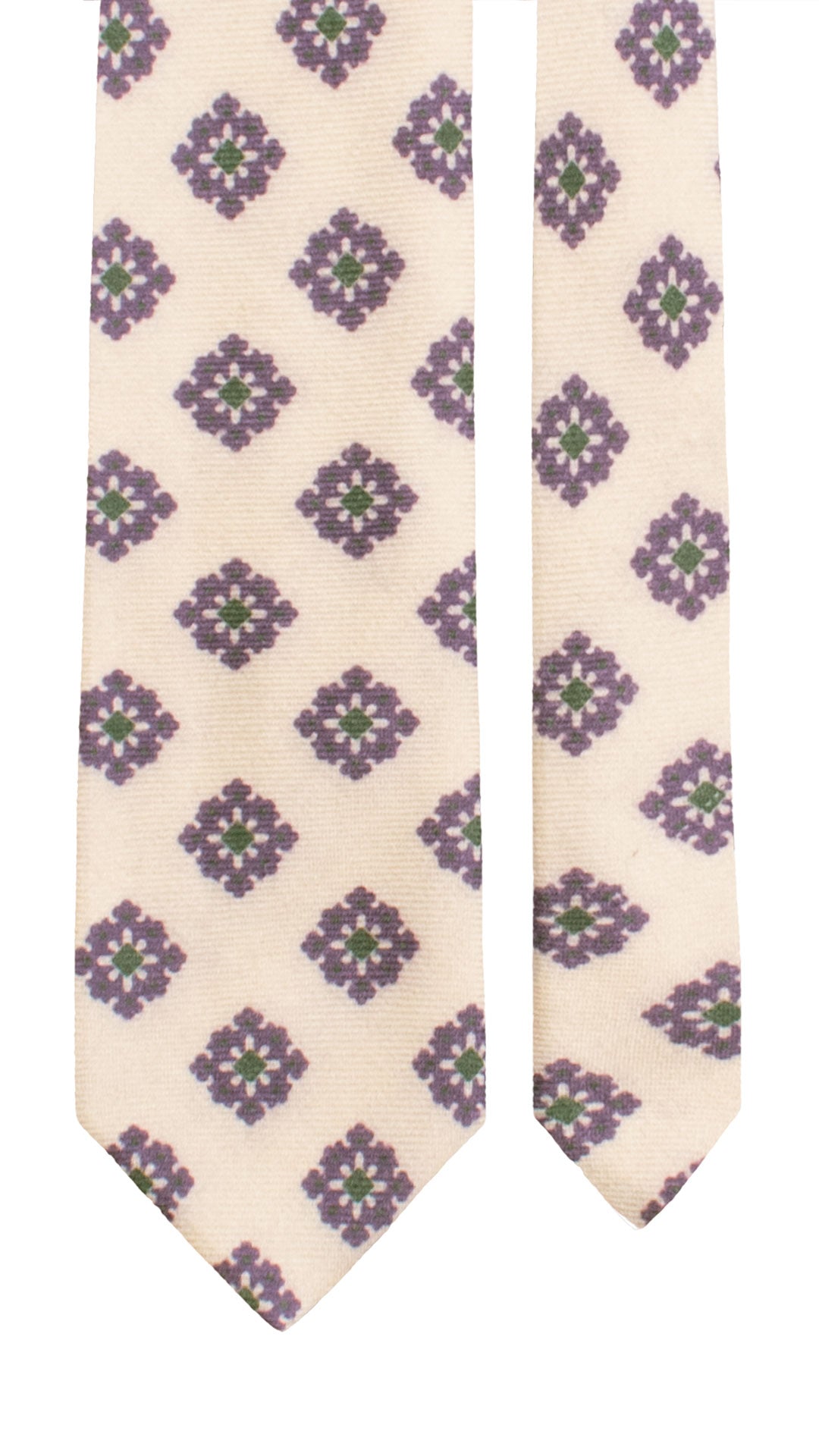 Cravatta in Lana Cashmere Bianco Sporco Fantasia Viola Verde L1196 Made in Italy Graffeo Cravatte Pala