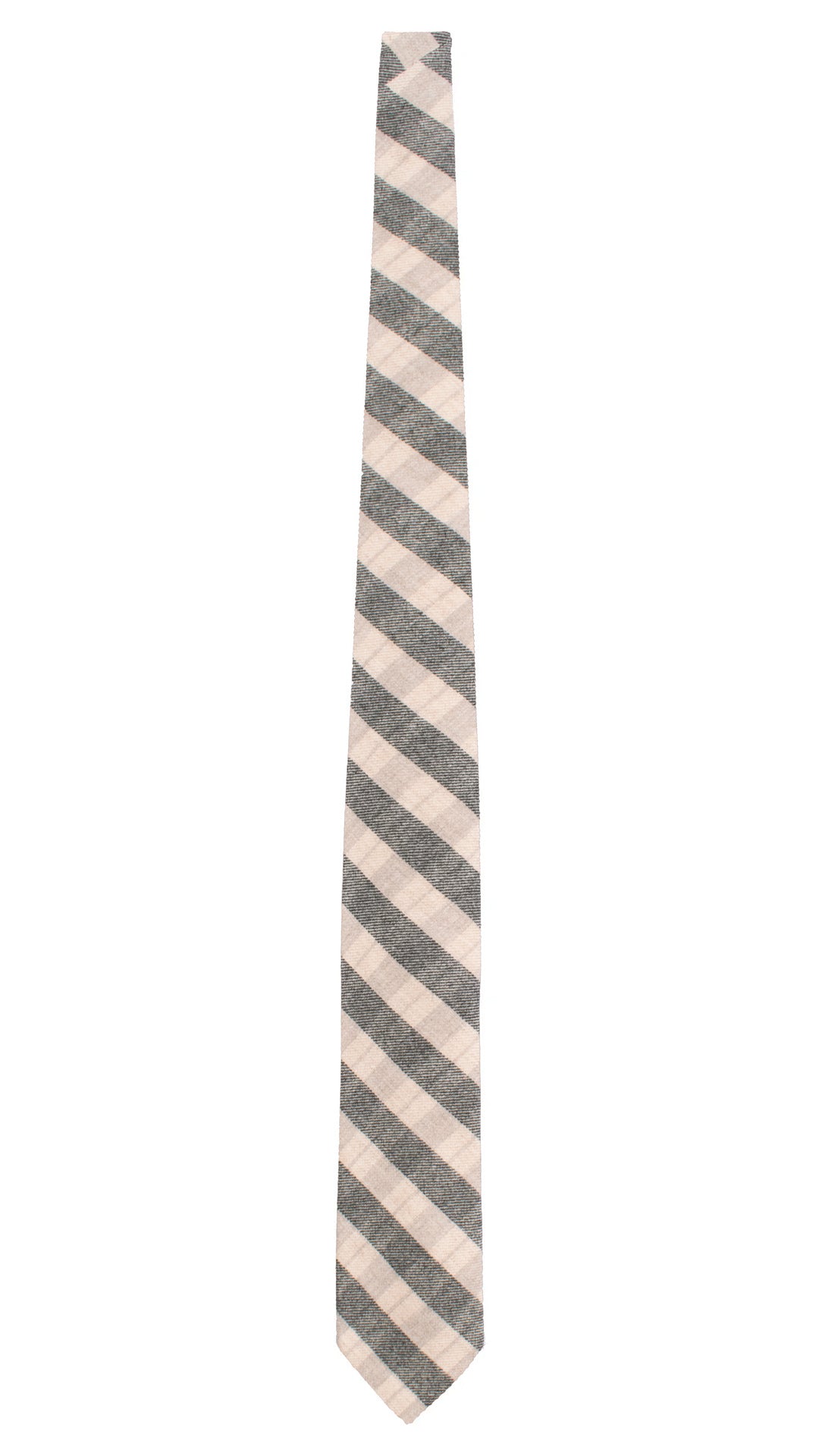Cravatta in Lana Cashmere Bianco Sporco a Quadri Grigio Chiaro Blu L1241 Made in Italy Graffeo Cravatte Intera