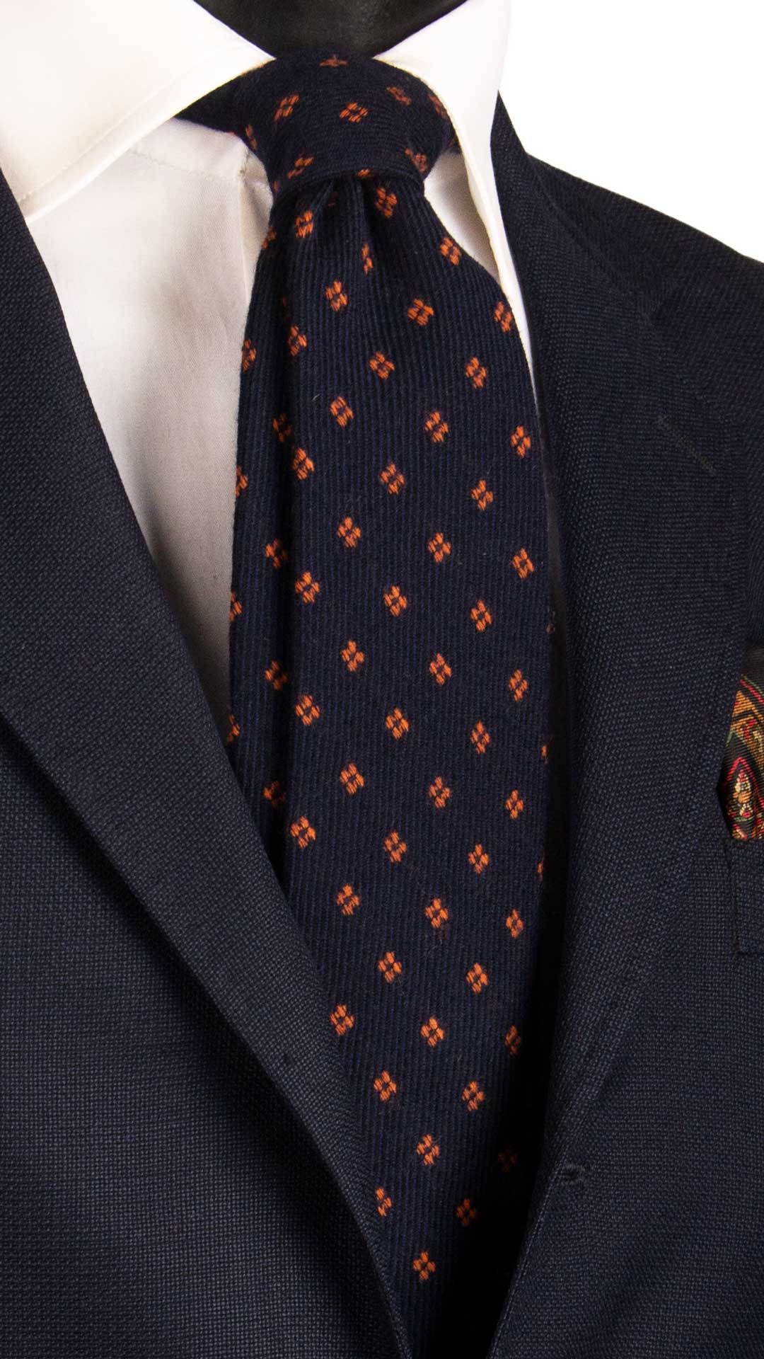 Cravatta-di-Lana-Blu-Fantasia-Arancione-L1050