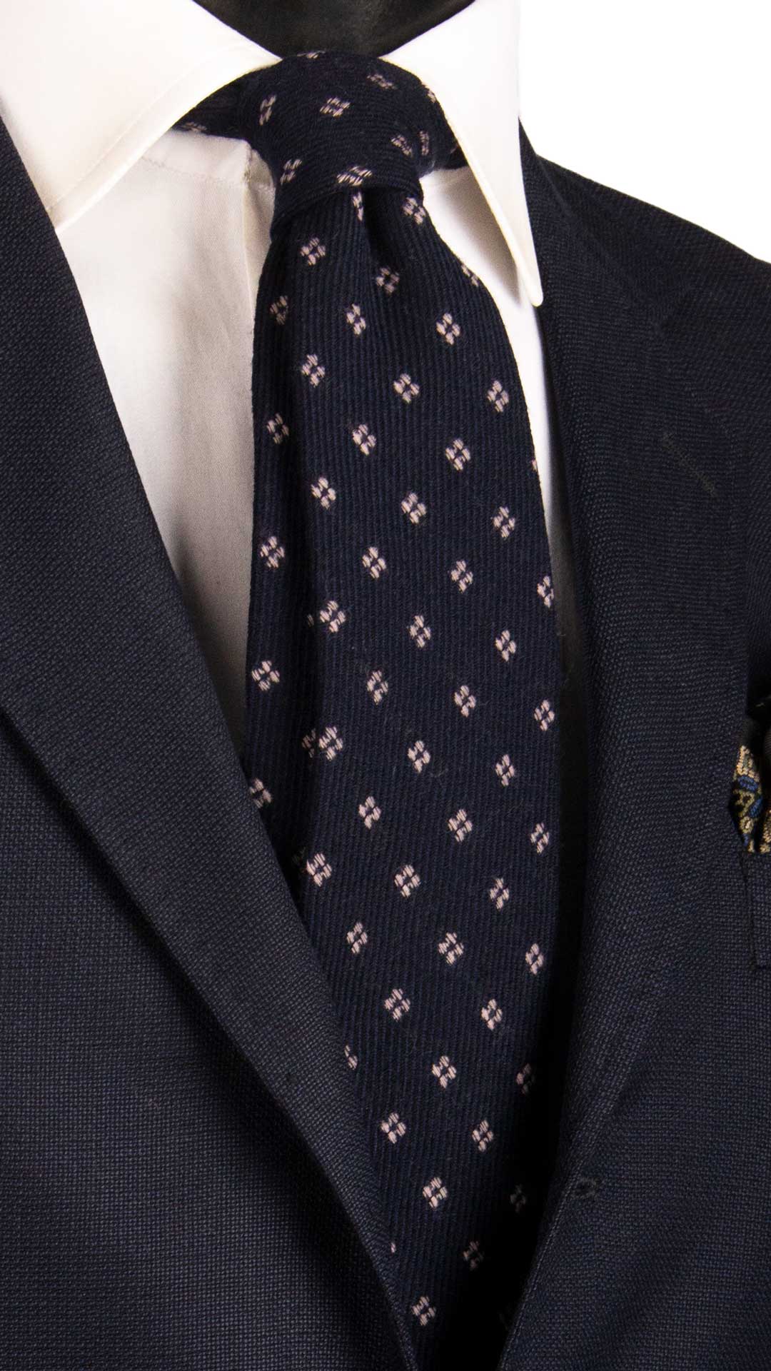 Cravatta-di-Lana-Blu-Fantasia-Rosa-L1047