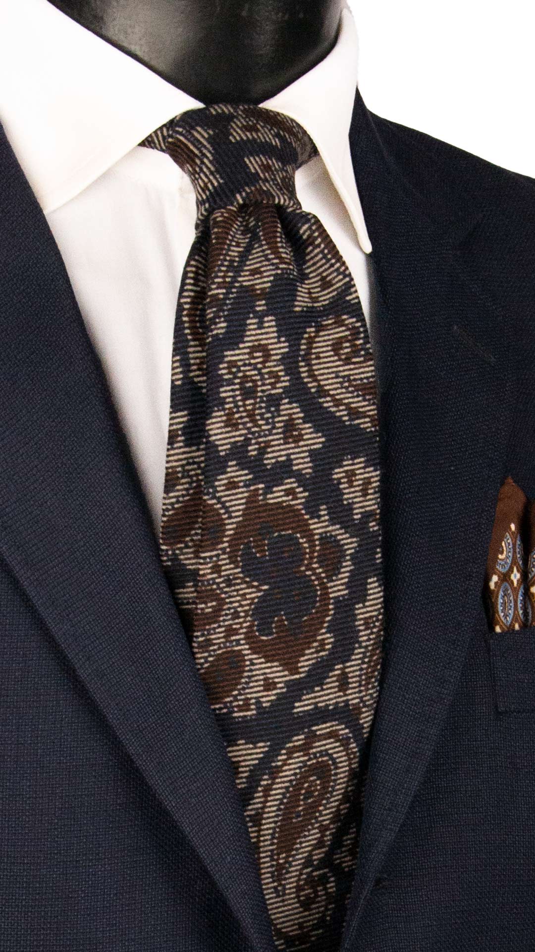 Cravatta in Lana Cashmere Blu Paisley Marrone Tortora L1381 Made in Italy Graffeo Cravatte
