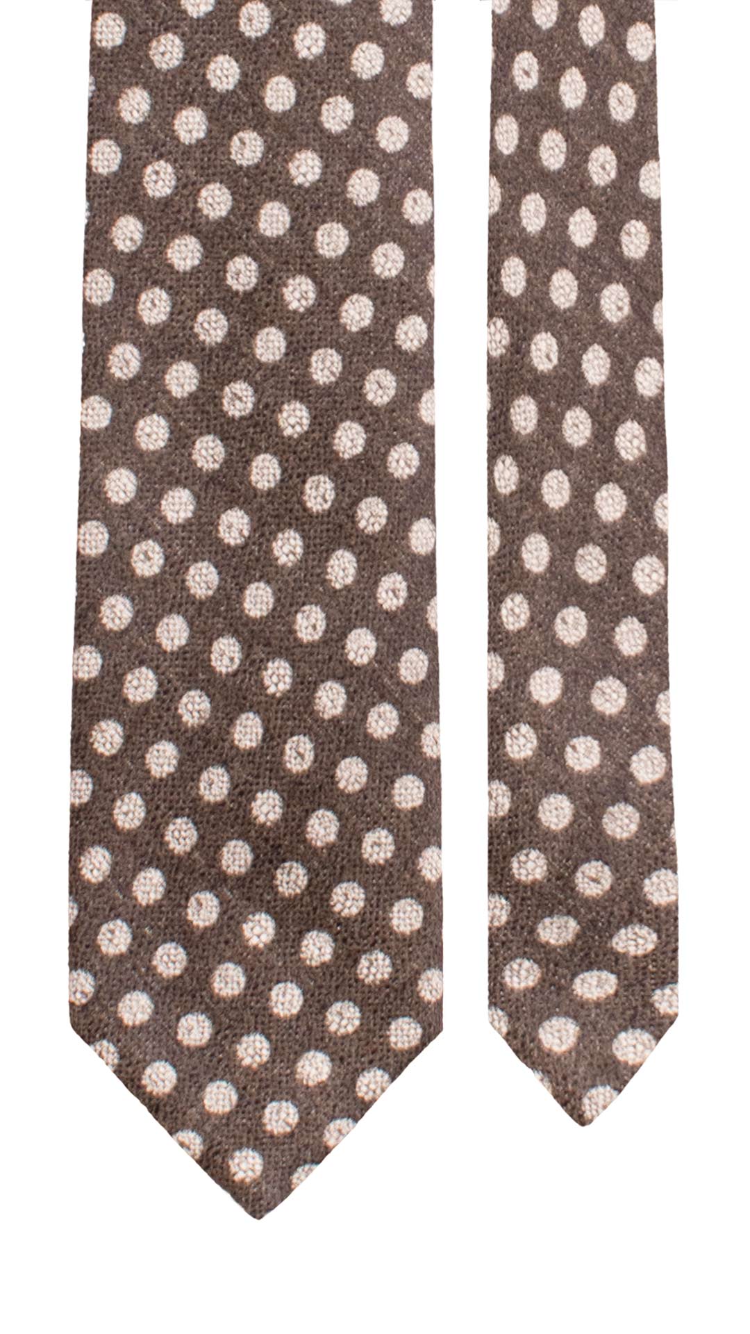 Cravatta in Lana Cashmere Marrone a Pois Grigi L1367 Made in Italy Graffeo Cravatte Pala