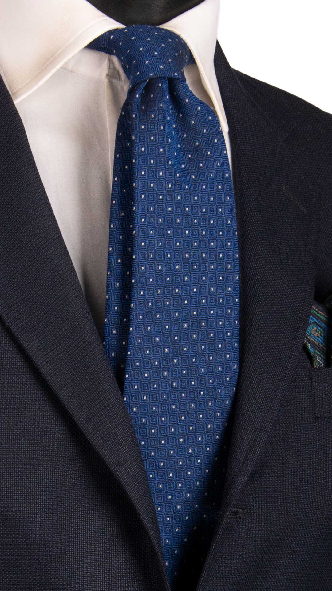 Cravatta in Lana Seta Bluette Punto a Spillo Bianco Made in italy Graffeo Cravatte
