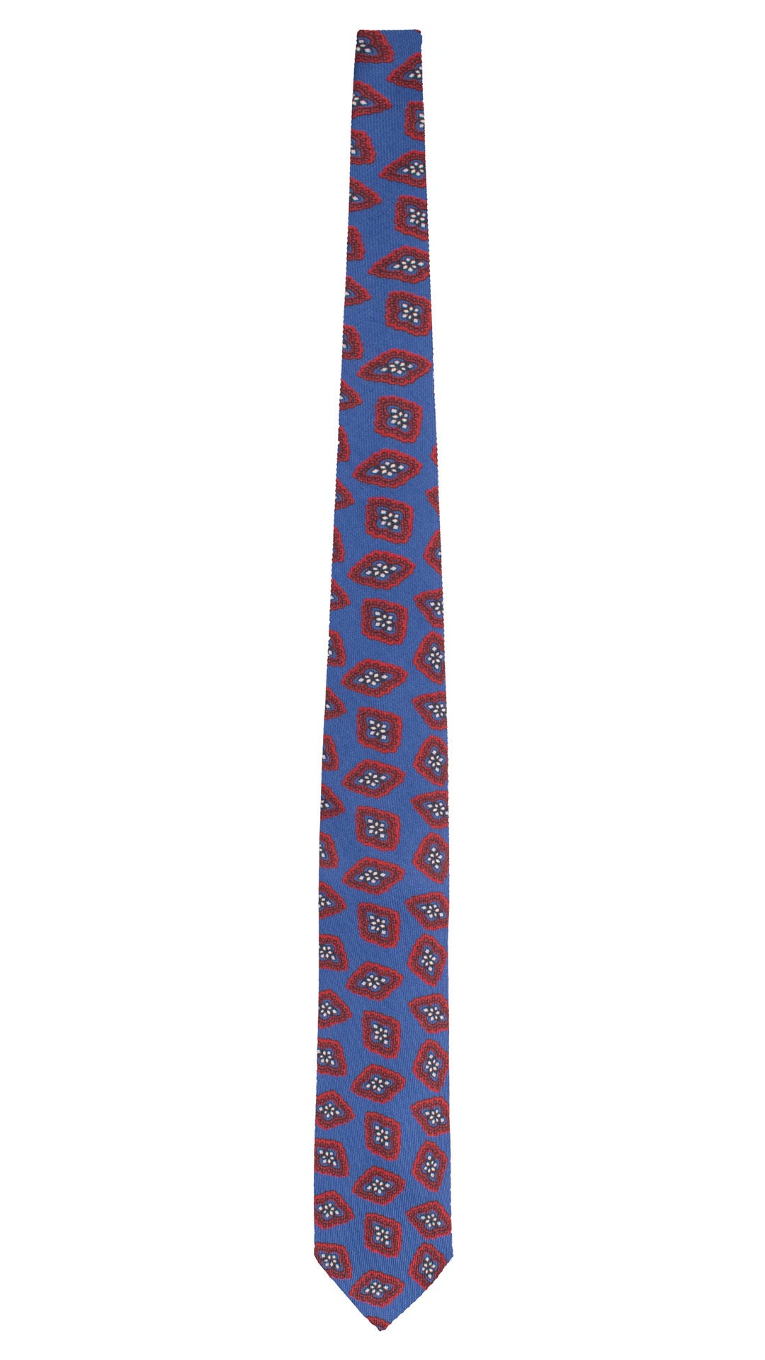 Cravatta in Lana Seta Bluette a Medaglioni Rossi Blu Bianchi L1393 Made in Italy Graffeo Cravatte Intera