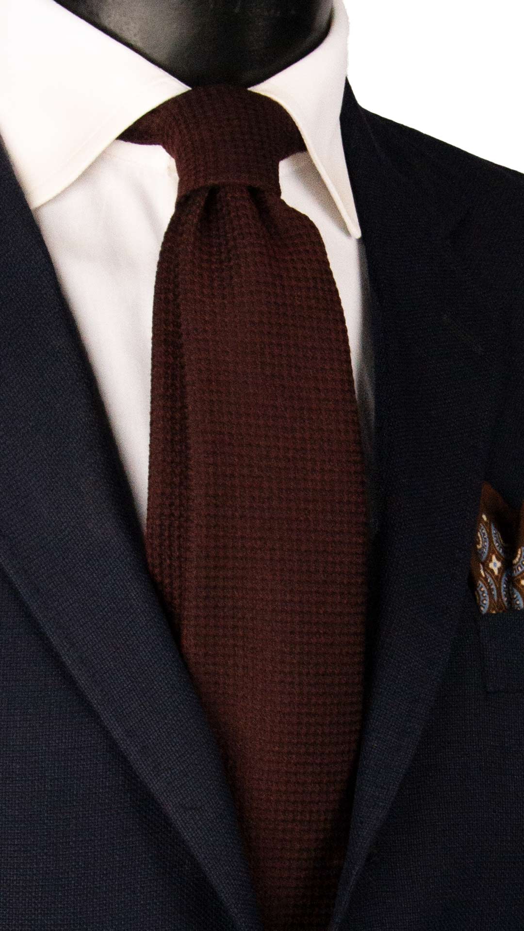Cravatta in Lana Seta Bordeaux Scuro Fantasia Tono su Tono L1273 Made in Italy Graffeo Cravatte