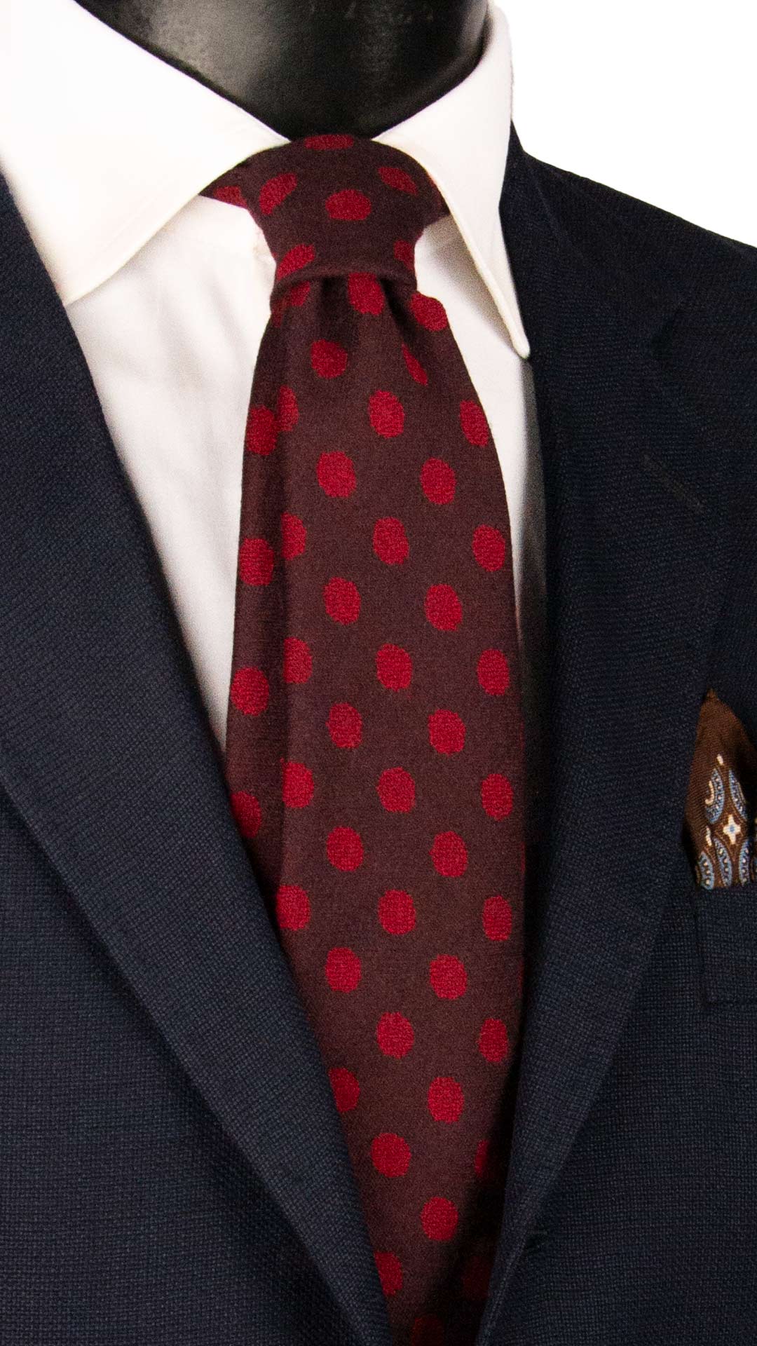 Cravatta in Lana Seta Borgogna a Pois Rossi L1301 Made in Italy Graffeo Cravatte