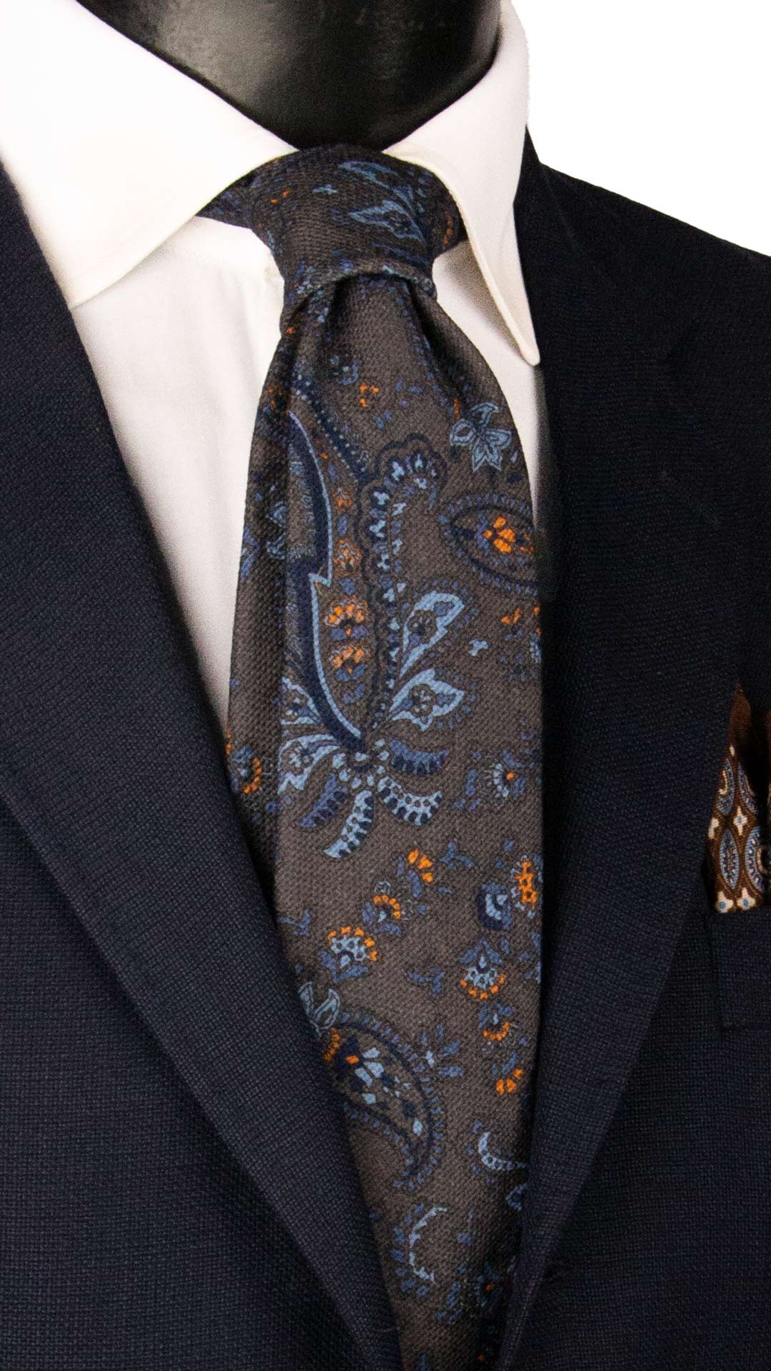 Cravatta in Lana Seta Grigio Antracite Paisley Multicolor L1380 Made in Italy Graffeo Cravatte