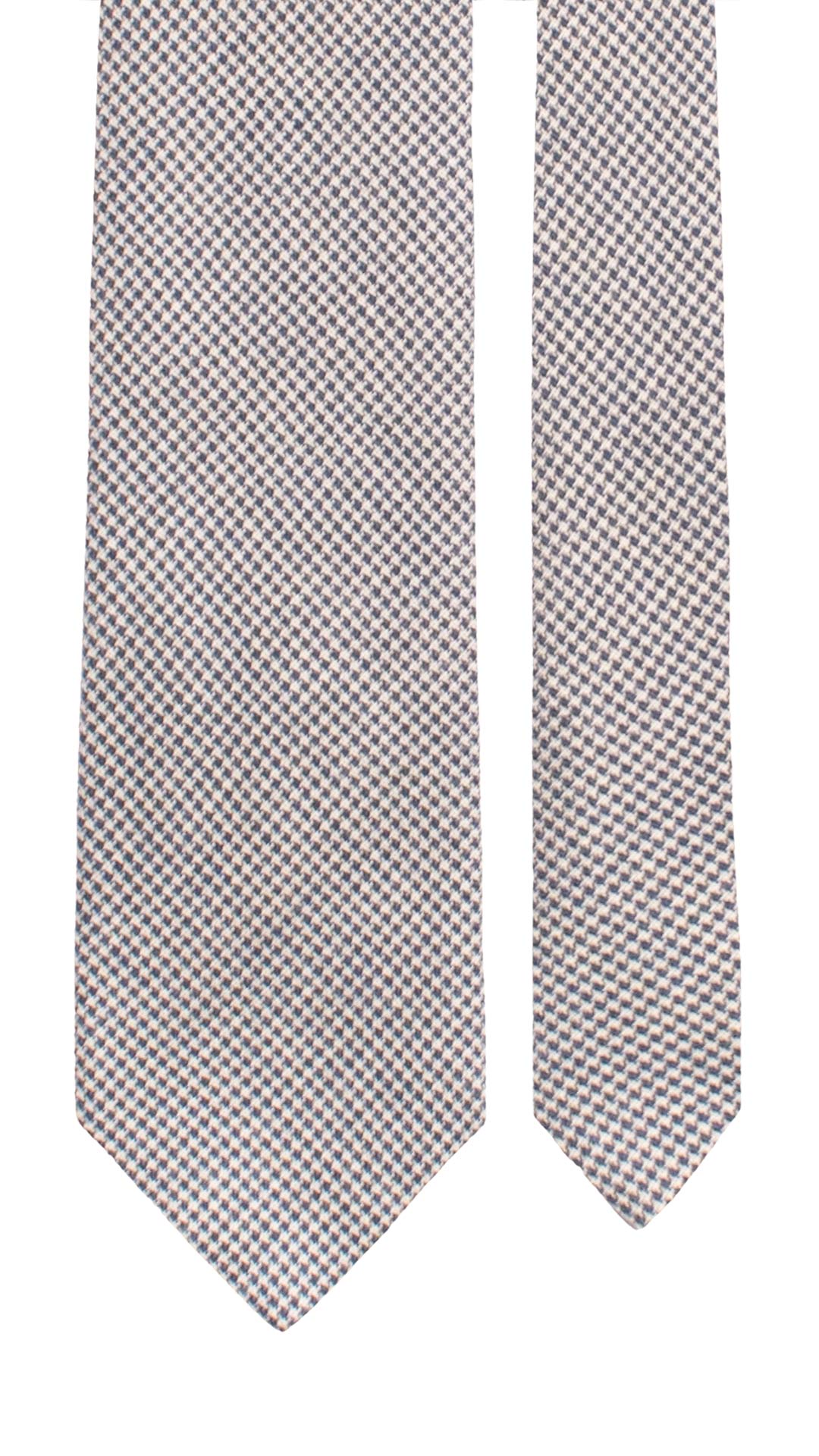 Cravatta in Lana Seta Pied de Poule Bianco Blu Navy L1362 Made in Italy Graffeo Cravatte Pala