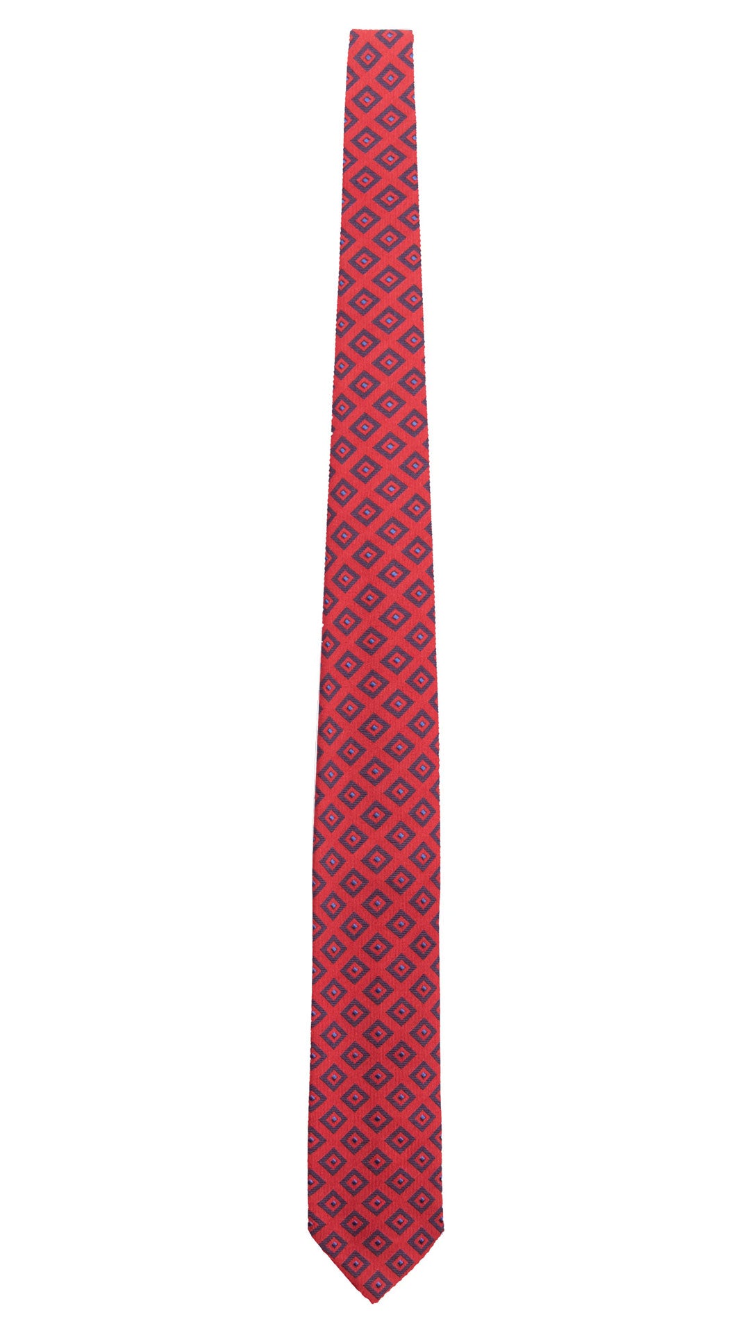 Cravatta in Lana Seta Rossa Fantasia Blu Bluette L1353 Made in Italy Graffeo Cravatte Intera