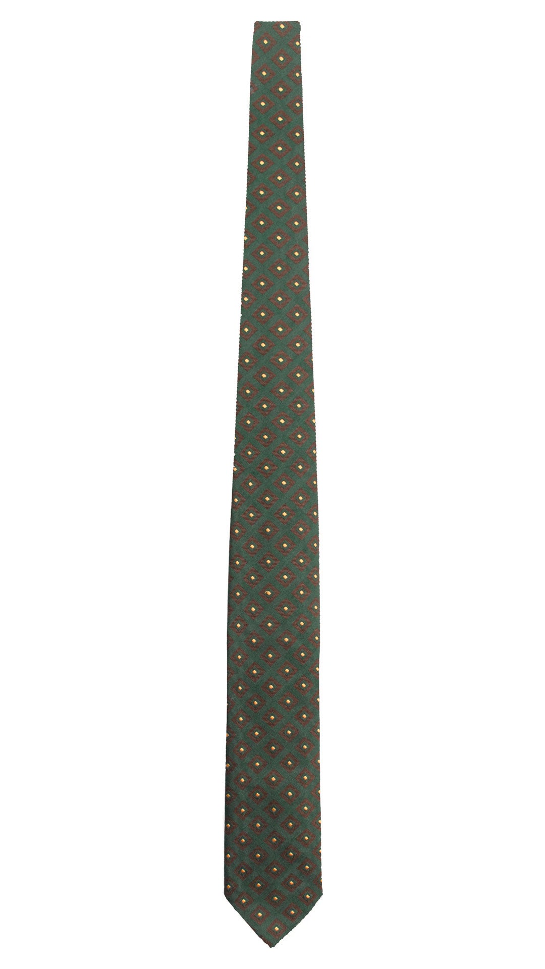 Cravatta in Lana Seta Verde Fantasia Marrone Giallo L1354 Made in Italy Graffeo Cravatte Intera