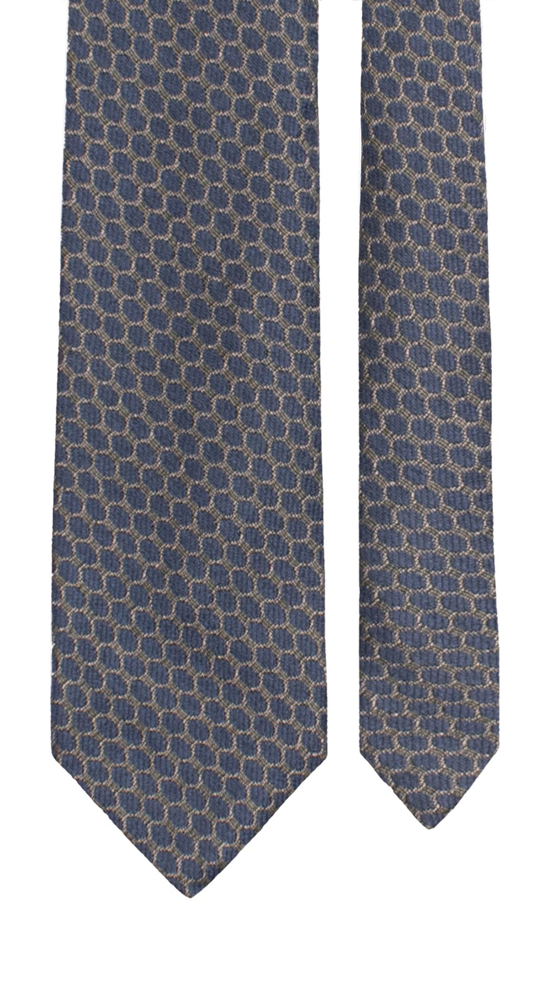 Cravatta in Lana Seta Verde Grigio Tortora Fantasia Blu Navy L1190 Made in Italy Graffeo Cravatte Pala