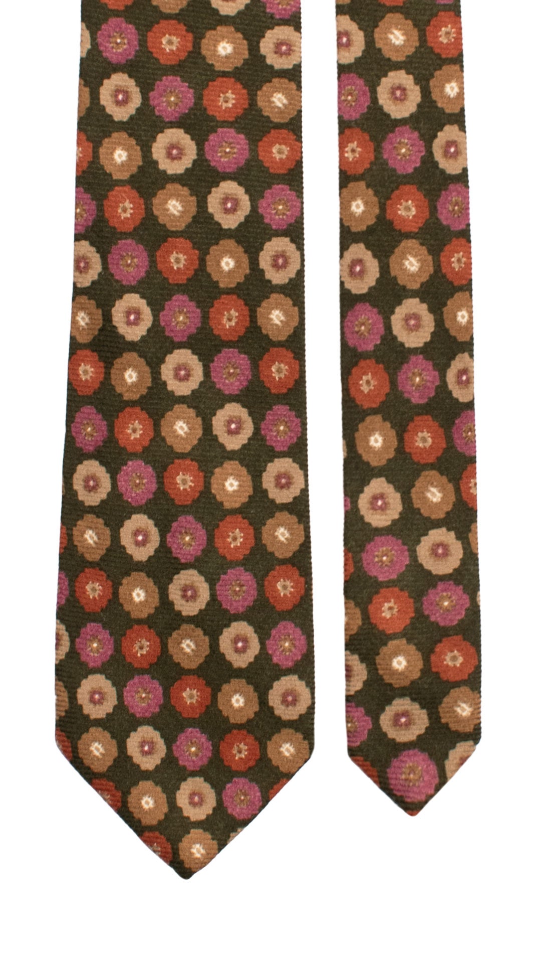 Cravatta in Lana Seta Verde Oliva a Fiori Viola Tortora Marrone L941 Made in Italy Graffeo Cravatte Pala