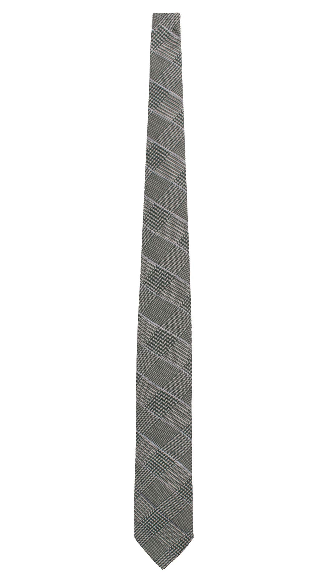 Cravatta in Lana Seta Verde Principe di Galles Grigio Celeste L1365 Made in Italy Graffeo Cravatte Intera