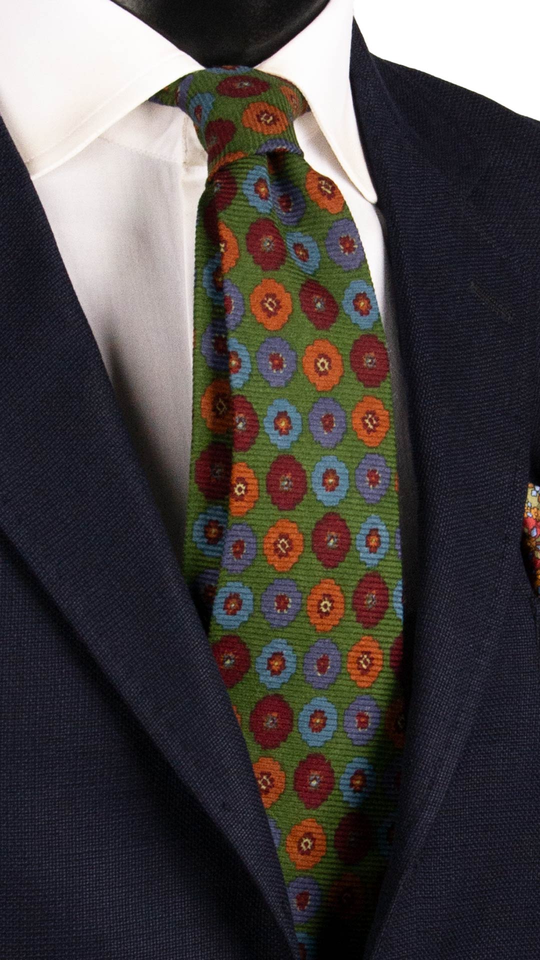 Cravatta in Lana Seta Verde a Fiori Bordeaux Celesti Kaki L951 Made in Italy Graffeo Cravatte