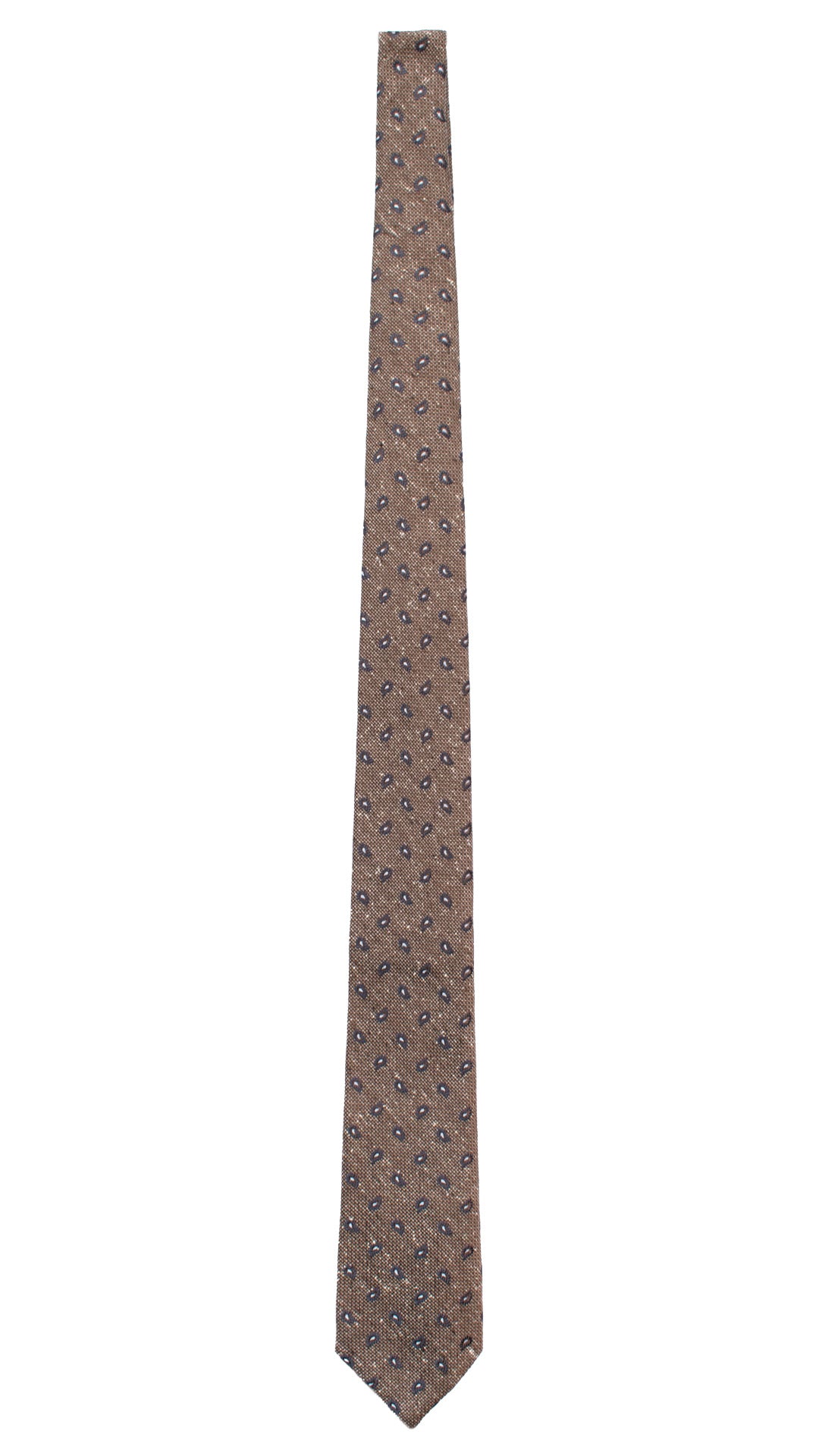 Cravatta in Lino Seta Color Corda Scuro Paisley Blu Celeste AN7521 Made in Italy Graffeo Cravatte Intera
