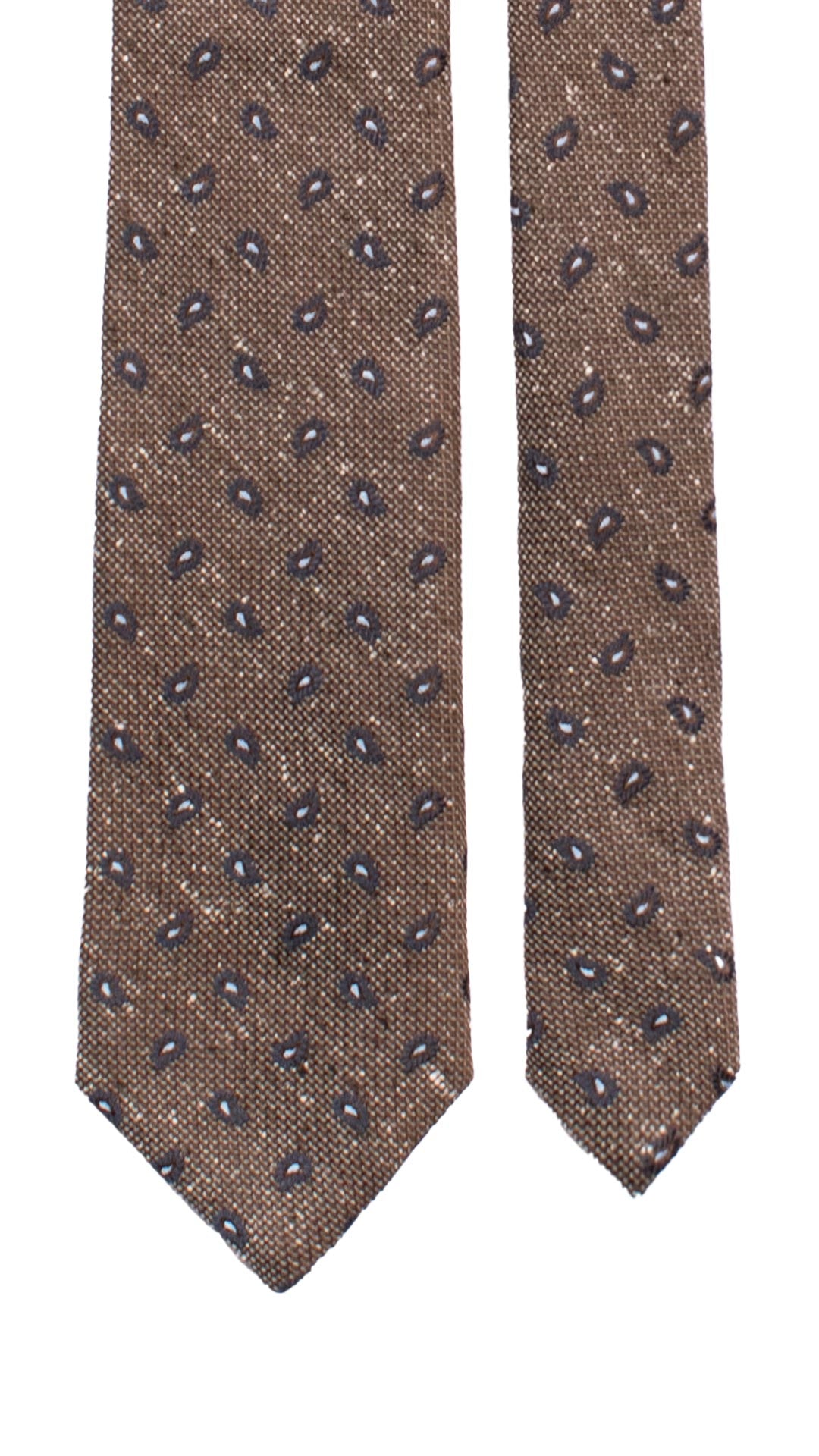 Cravatta in Lino Seta Color Corda Scuro Paisley Blu Celeste AN7521 Made in Italy Graffeo Cravatte Pala