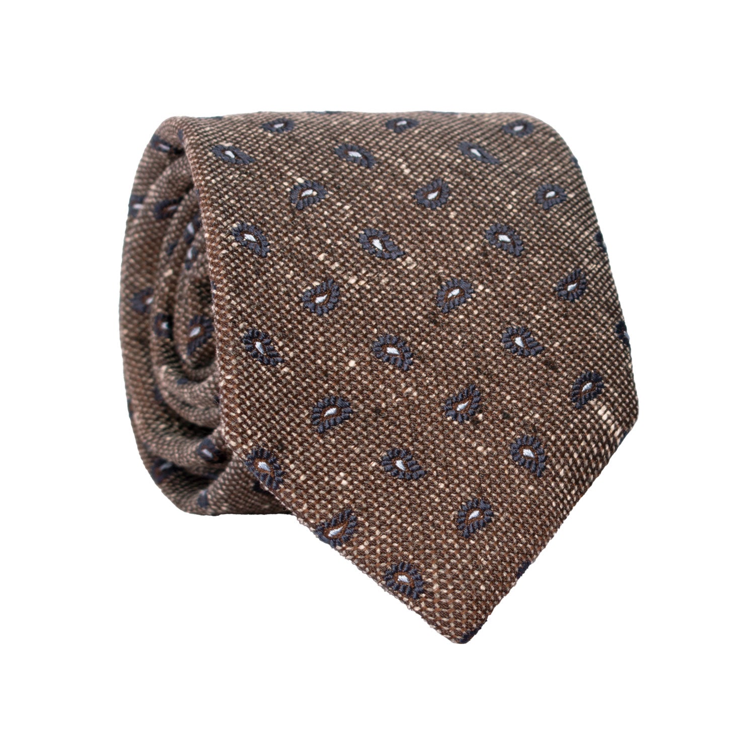 Cravatta in Lino Seta Color Corda Scuro Paisley Blu Celeste AN7521 Made in Italy Graffeo Cravatte Rotolo