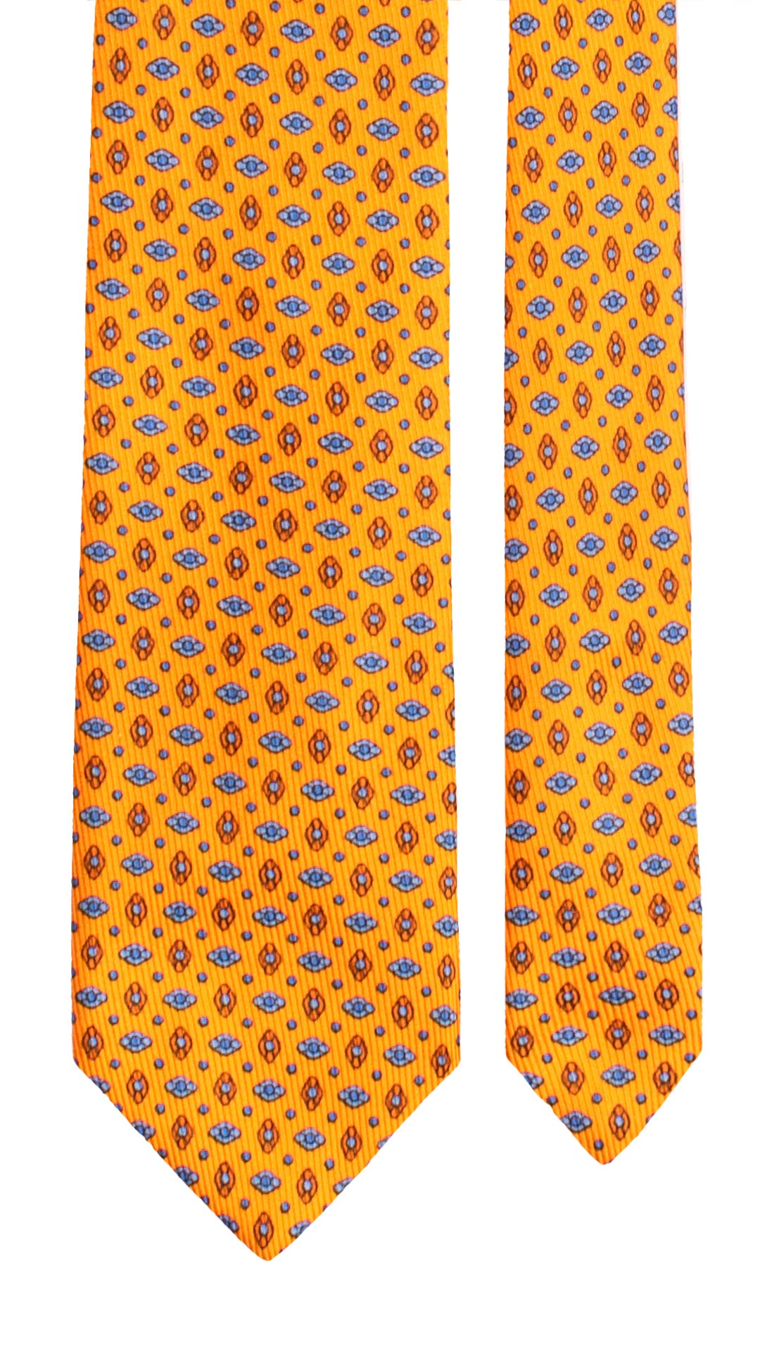 Cravatta in Saia di Seta Arancione Fantasia Blu Celeste Arancione SA113 Made in Italy Graffeo Cravatte Pala