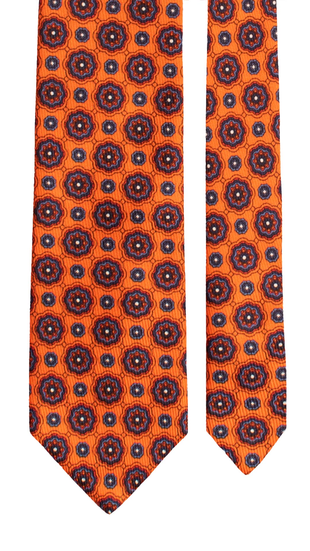 Cravatta in Saia di Seta Arancione Fantasia Blu Celeste Bianco SA76 Made in Italy Graffeo Cravatte Pala