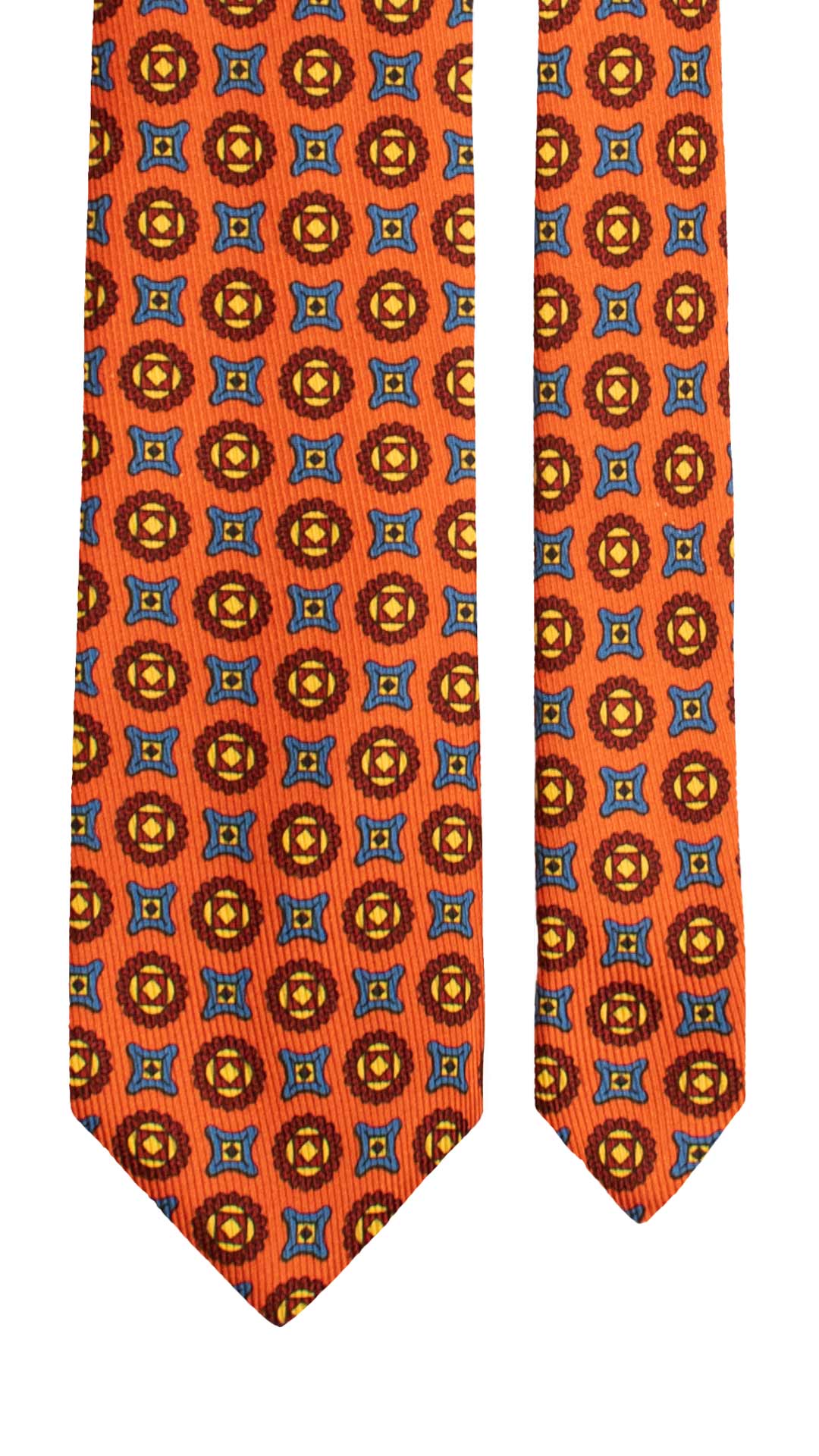 Cravatta in Saia di Seta Arancione Fantasia Bluette Rosso Giallo SA70 Made in Italy Graffeo Cravatte Pala