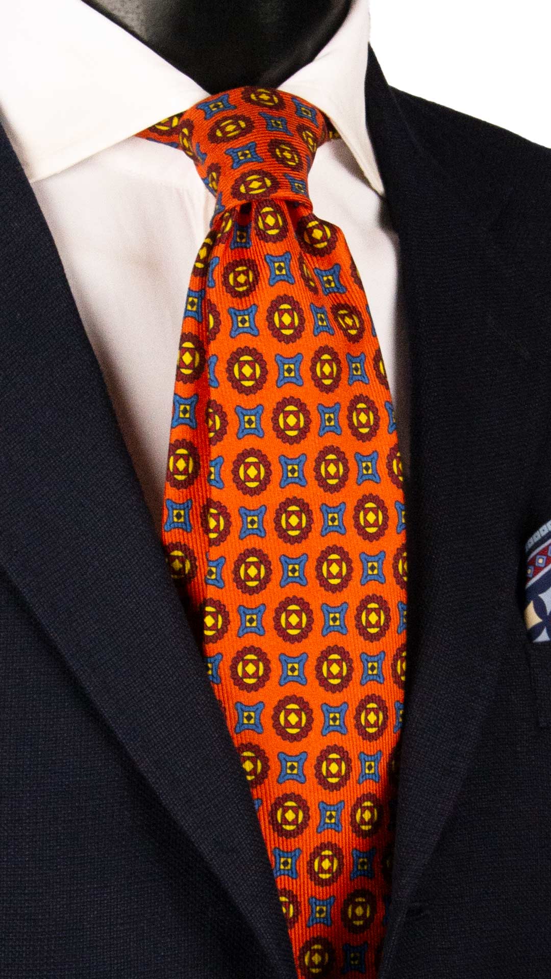 Cravatta in Saia di Seta Arancione Fantasia Bluette Rosso Giallo SA70 Made in Italy Graffeo Cravatte