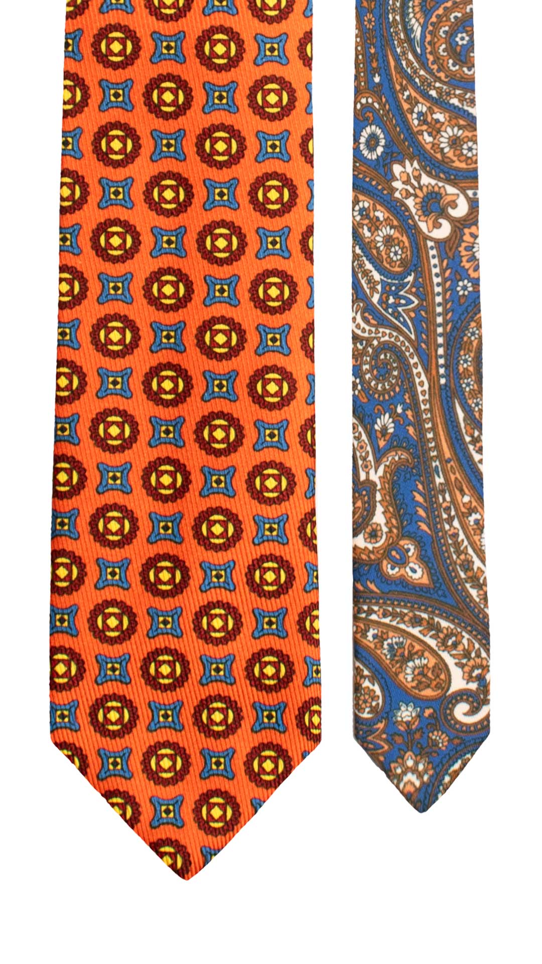 Cravatta in Saia di Seta Arancione Fantasia Multicolor Nodo in Contrasto Navy Blu Fantasia Arancione Rosso N3463 Made in Italy Graffeo Cravatte Pala