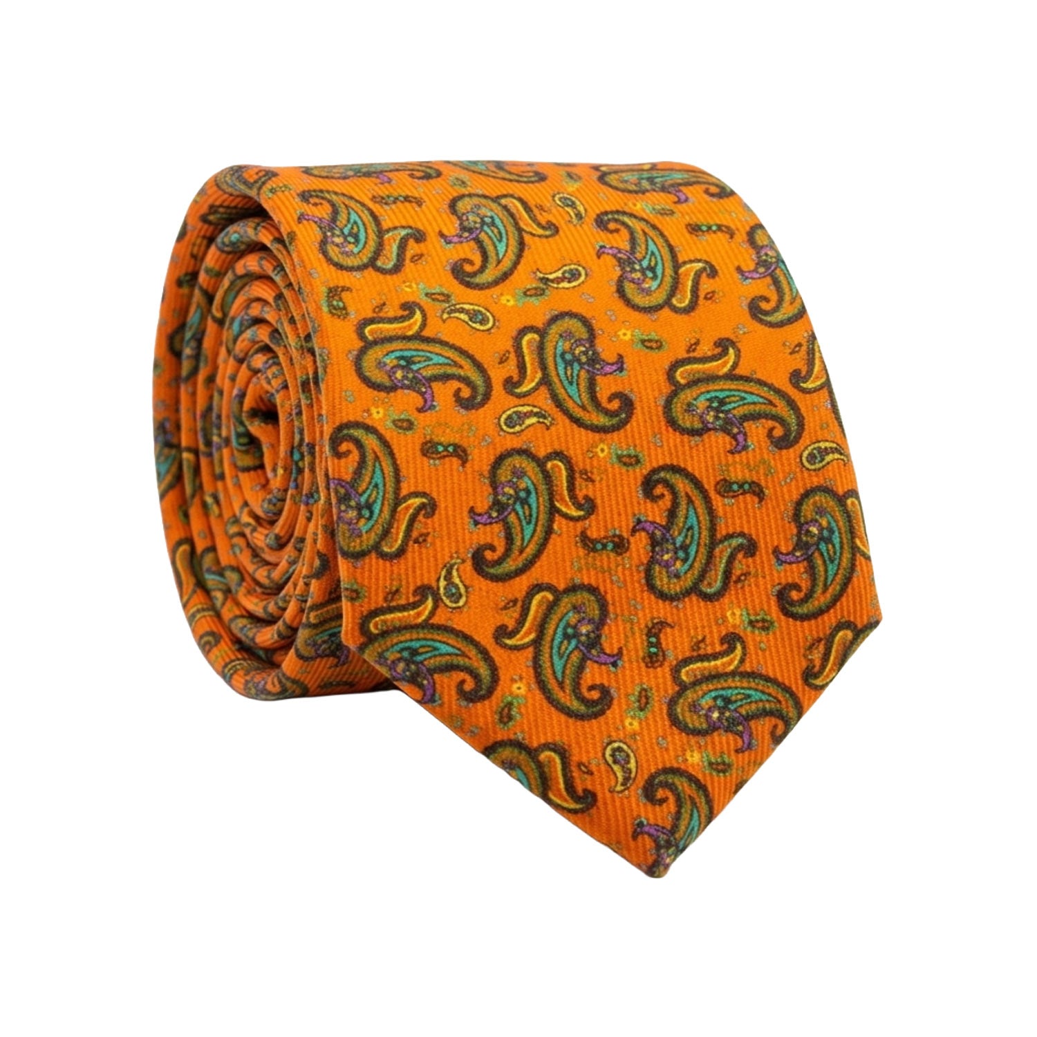 Cravatta in Saia di Seta Arancione Paisley Multicolor SA36 Made in Italy Graffeo Cravatte Rotolo