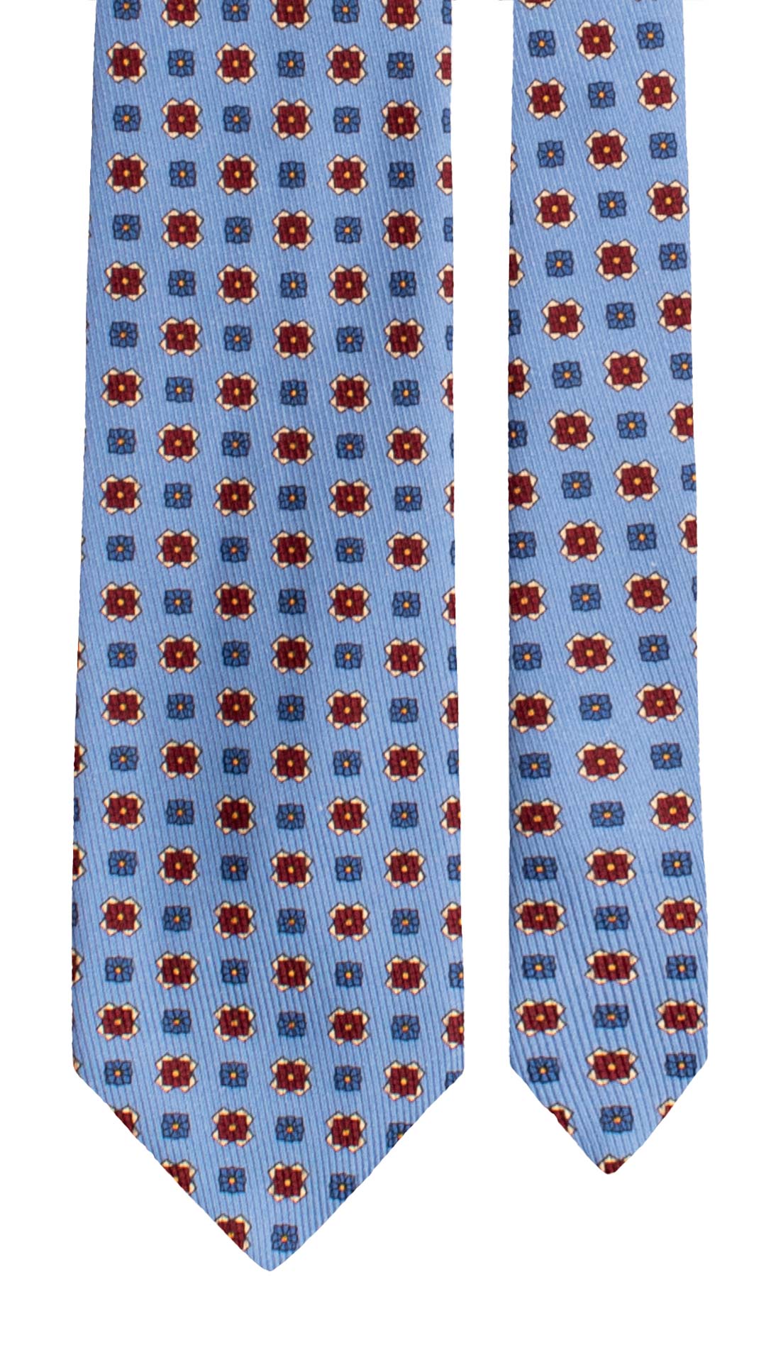 Cravatta in Saia di Seta Azzurra Fantasia Bordeaux Celeste Giallo Crema SA89 Made in Italy Graffeo Cravatte Pala