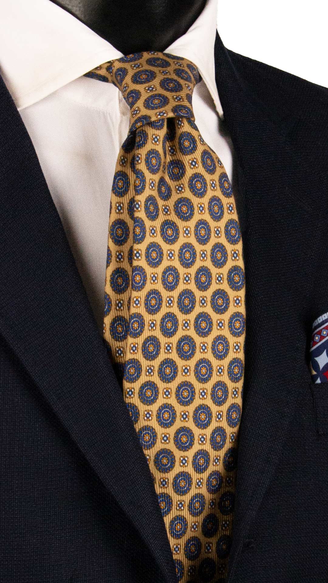 Cravatta in Saia di Seta Beige Fantasia Bluette Arancione Bianco SA65 Graffeo Cravatte Made in Italy