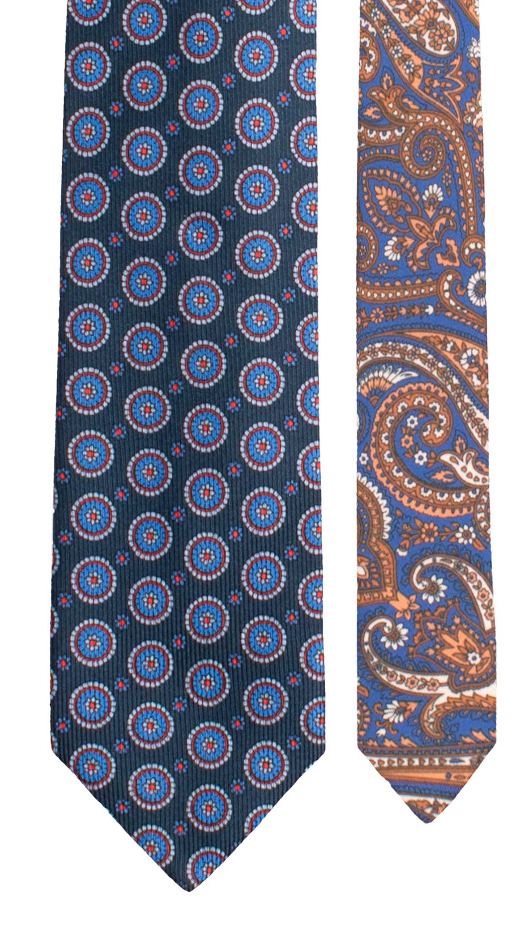 Cravatta in Saia di Seta Blu Fantasia Azzurro Celeste Rosso Corallo Nodo in Contrasto Fantasia Multicolor N3477 Made in Italy Graffeo Cravatte Pala